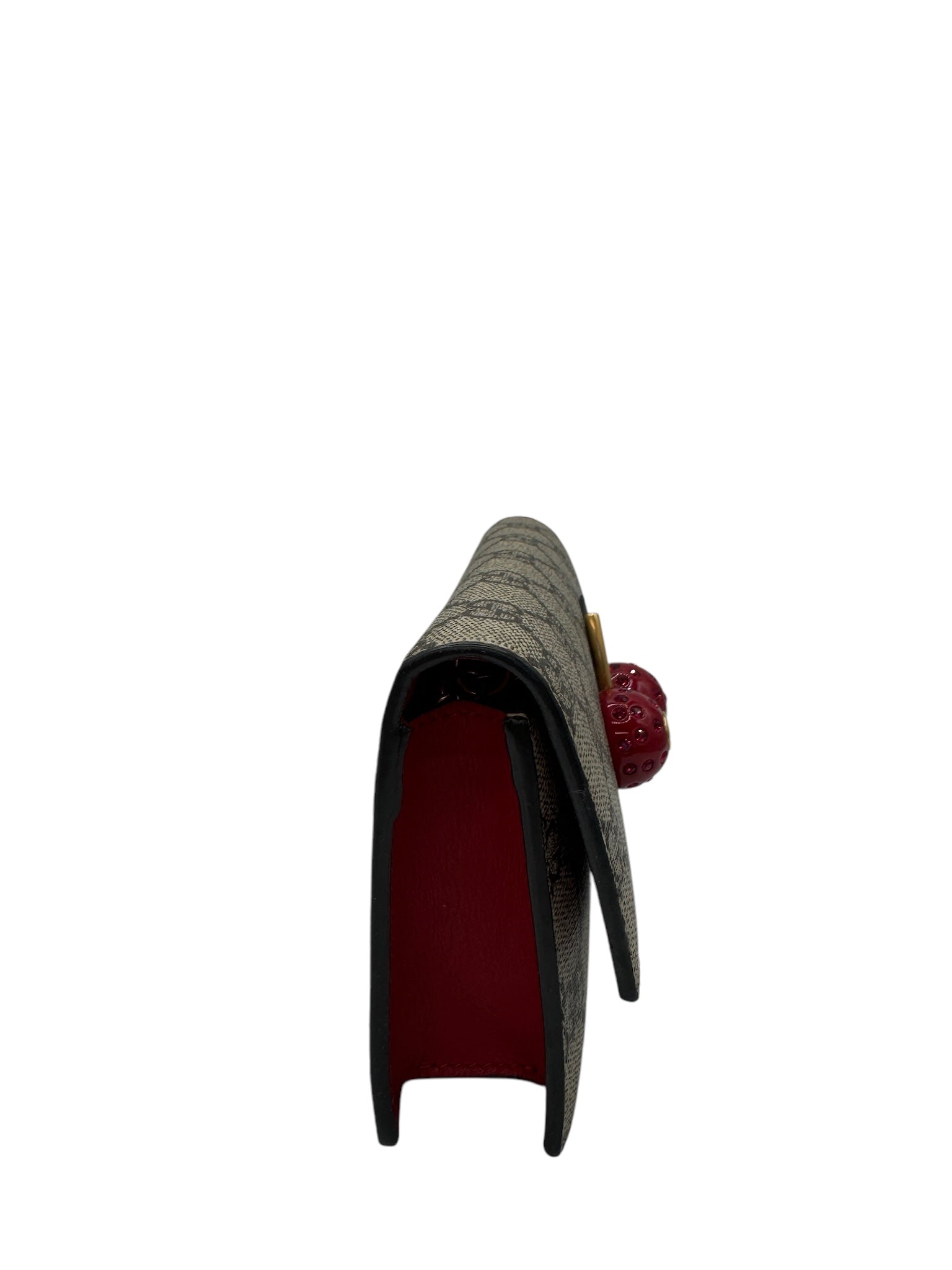 Cartera pequeña de lona revestida Cherries GG con cadena de segunda mano