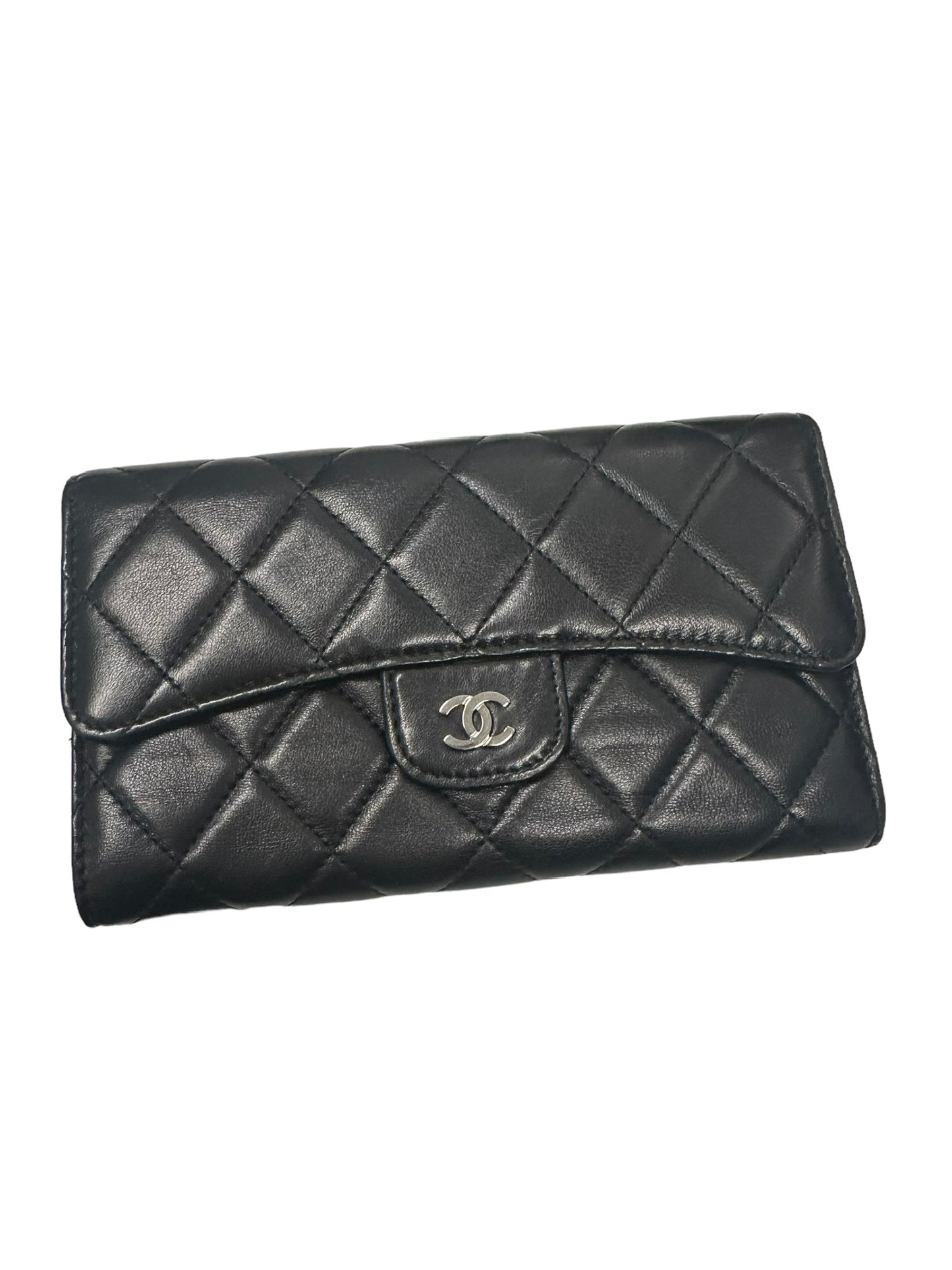 CHANEL -  Black Quilted Lambskin Large Flap Gusset Wallet