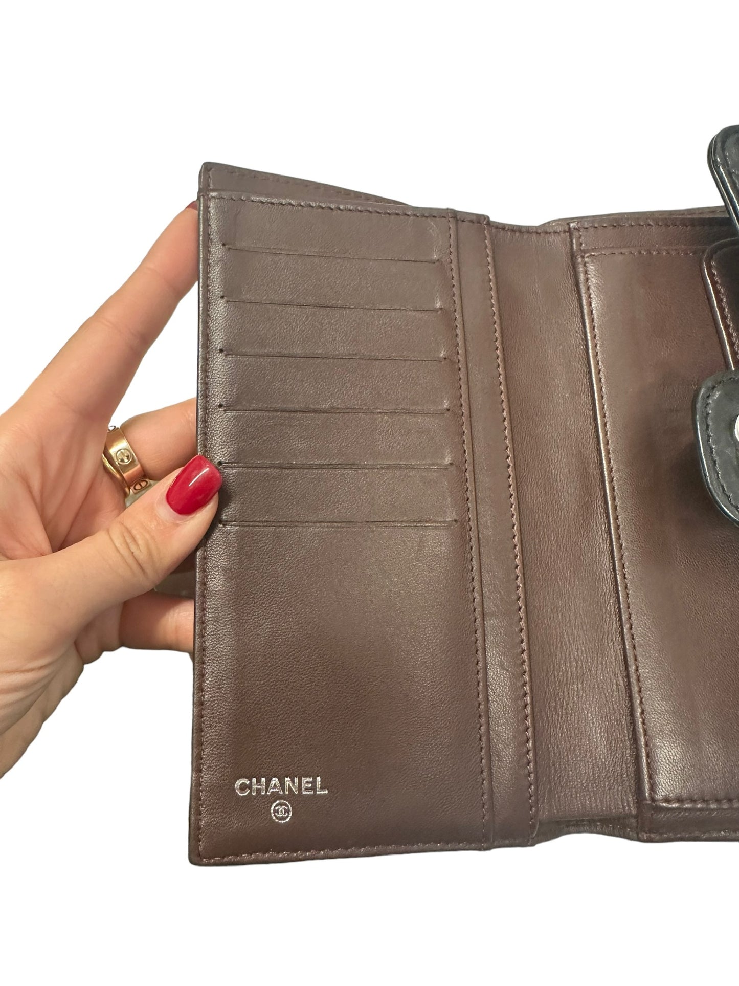 CHANEL -  Black Quilted Lambskin Large Flap Gusset Wallet