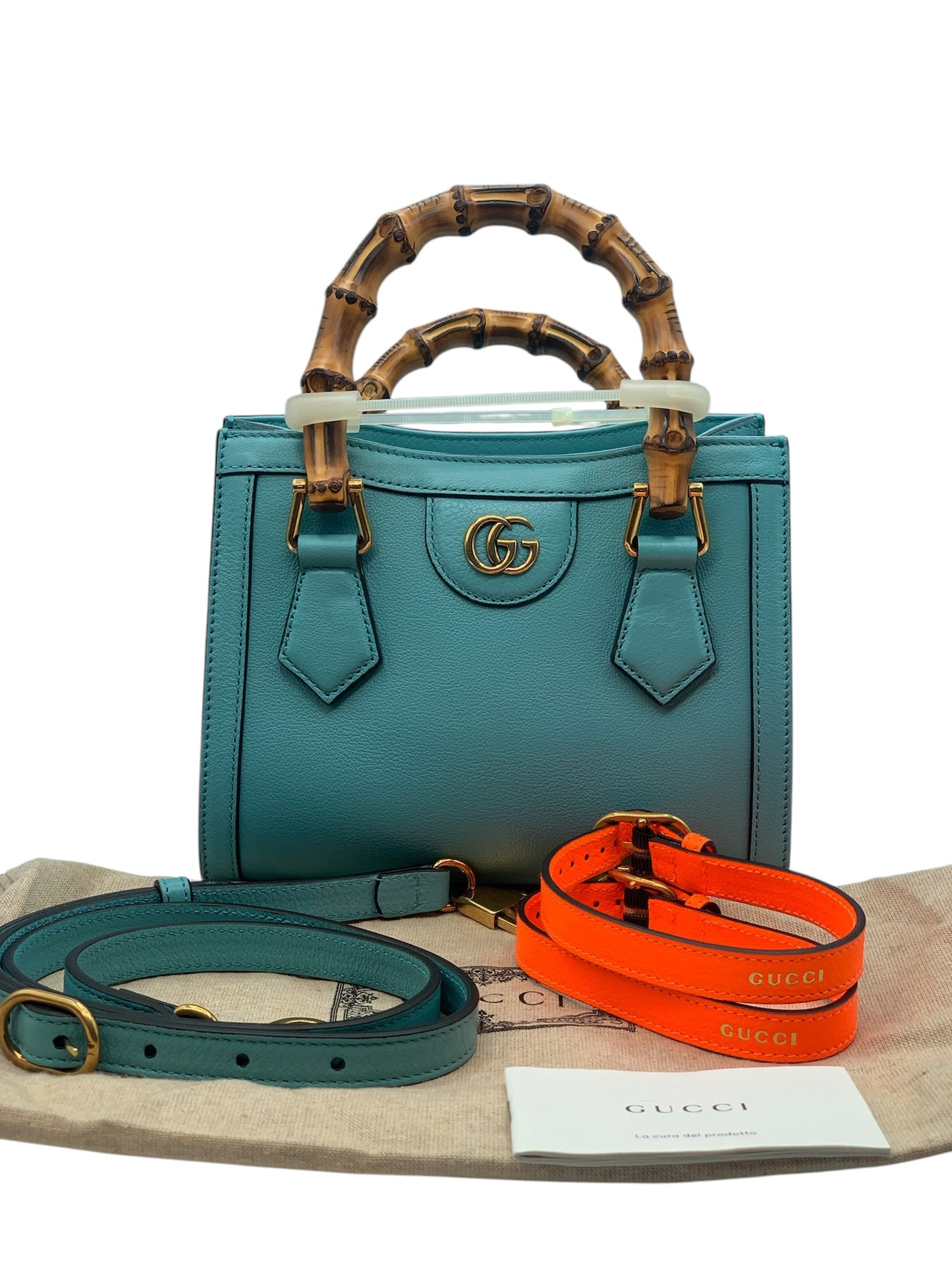 PRE-OWNED GG Diana Mini Blue Leather Tote Bag