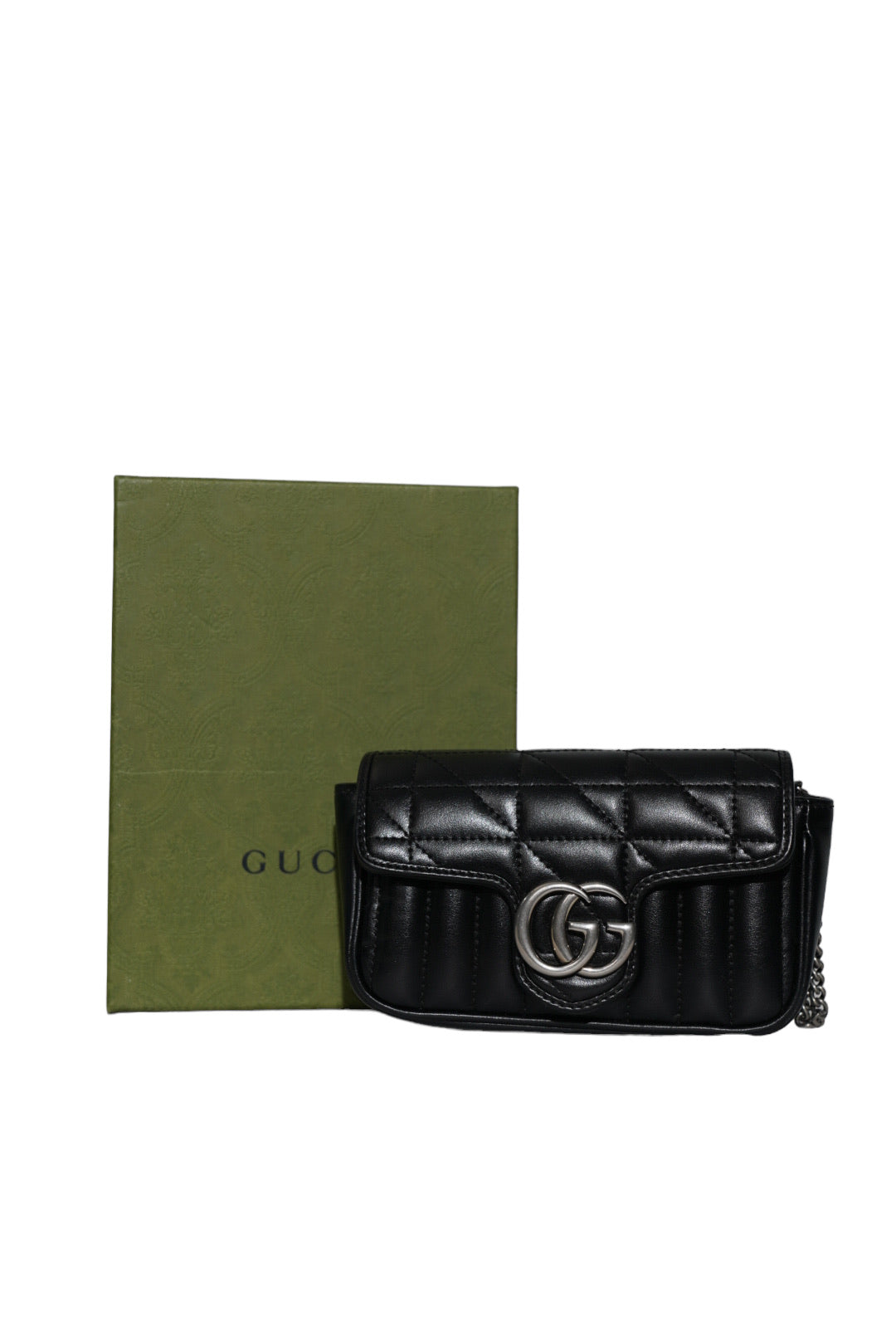 GUCCI -  Black GG Marmont Chain Shoulder Bag