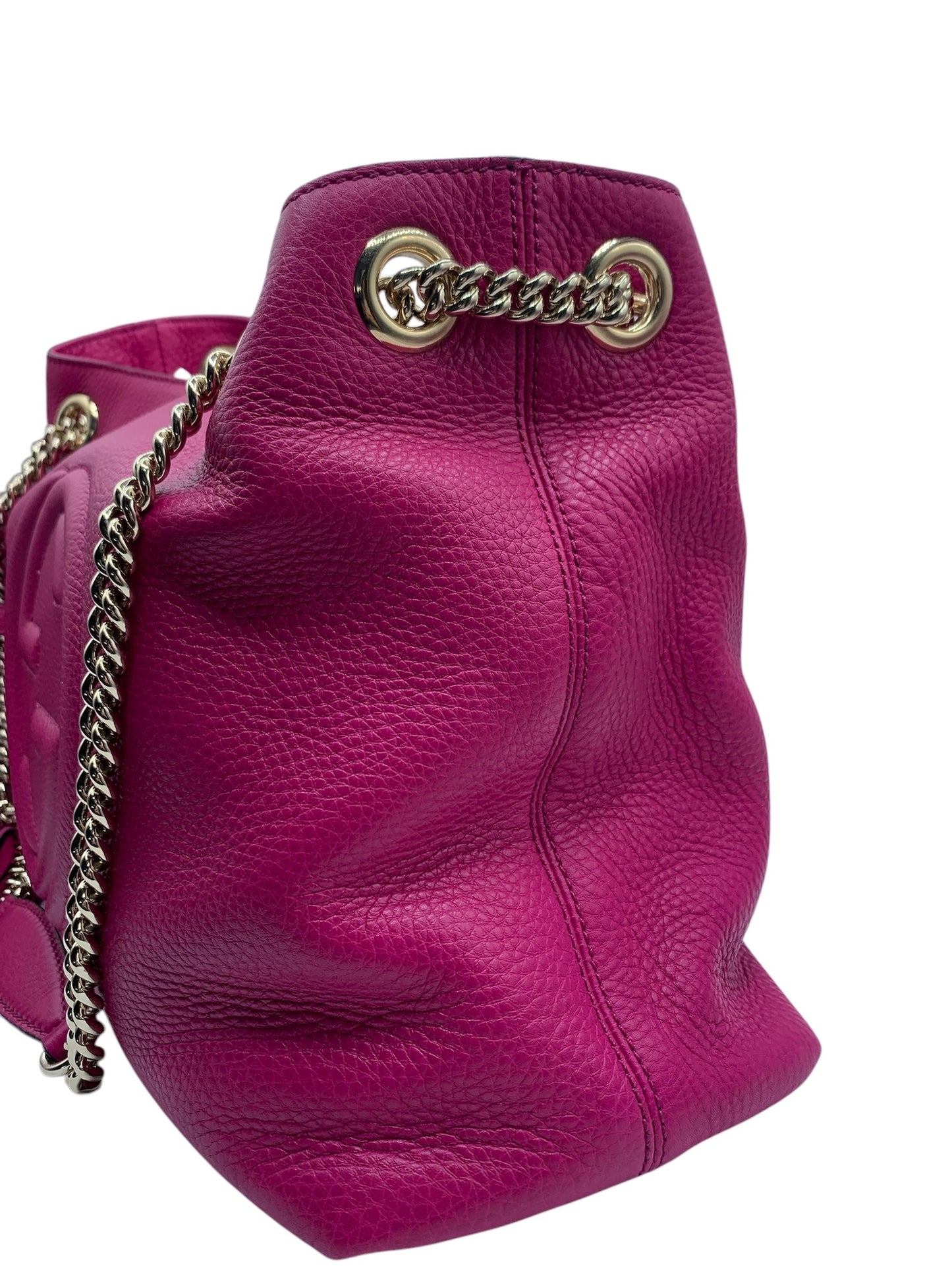 PRE-OWNED GG Soho Chain Medium Fuchsia Pink Calfskin Tote Bag