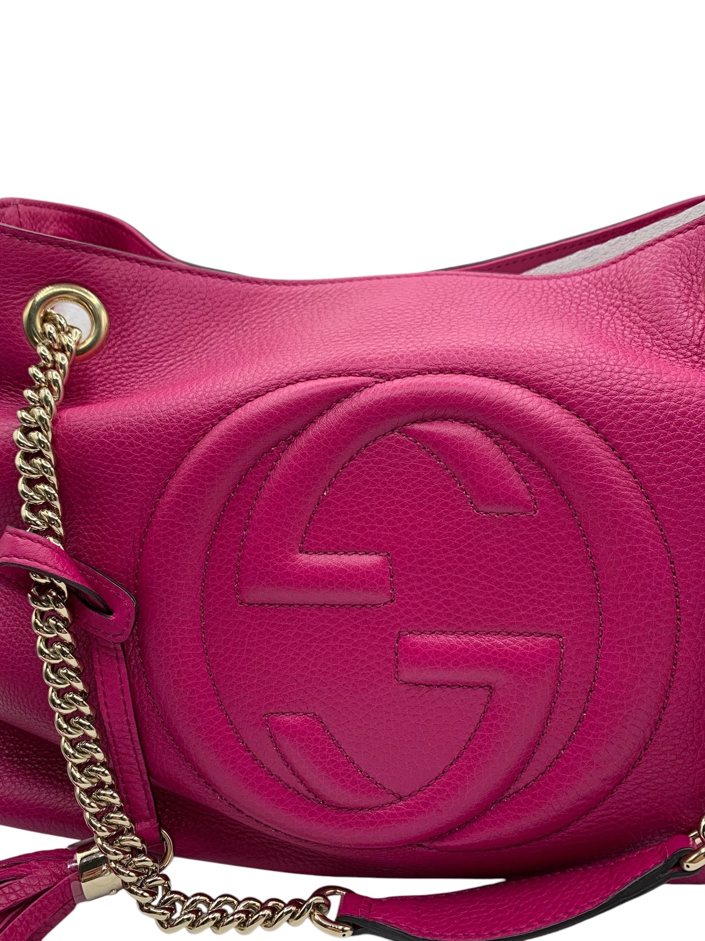 PRE-OWNED GG Soho Chain Medium Fuchsia Pink Calfskin Tote Bag