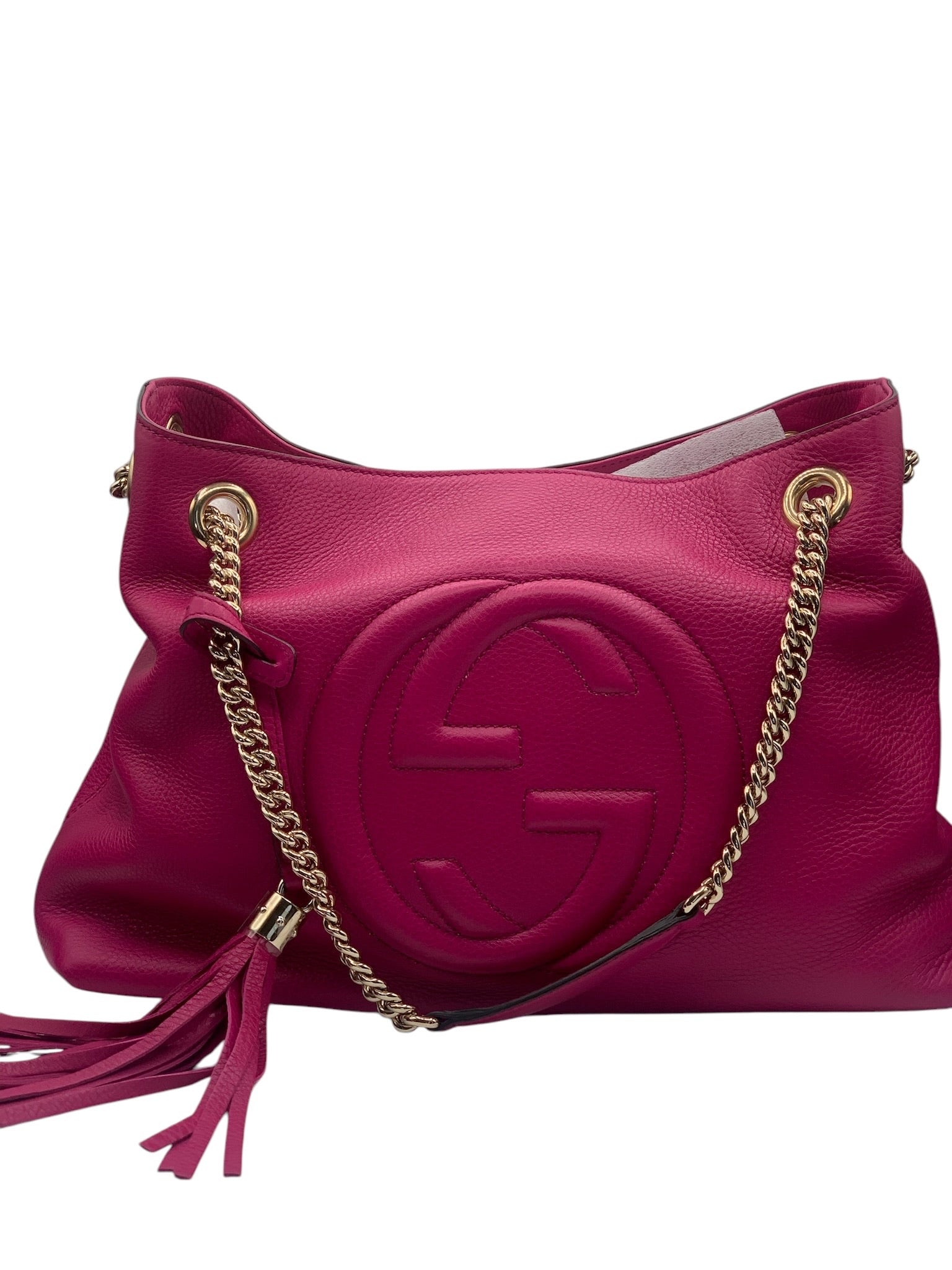 Bolso tote mediano de piel de becerro rosa fucsia con cadena GG Soho de segunda mano