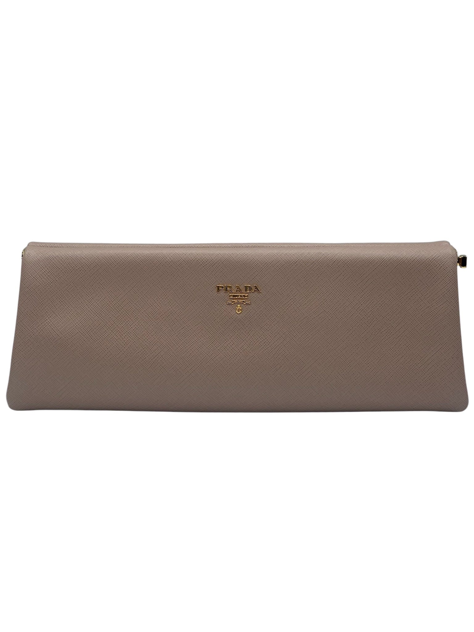 PRE-OWNED Pink Saffiano Leather Clutch