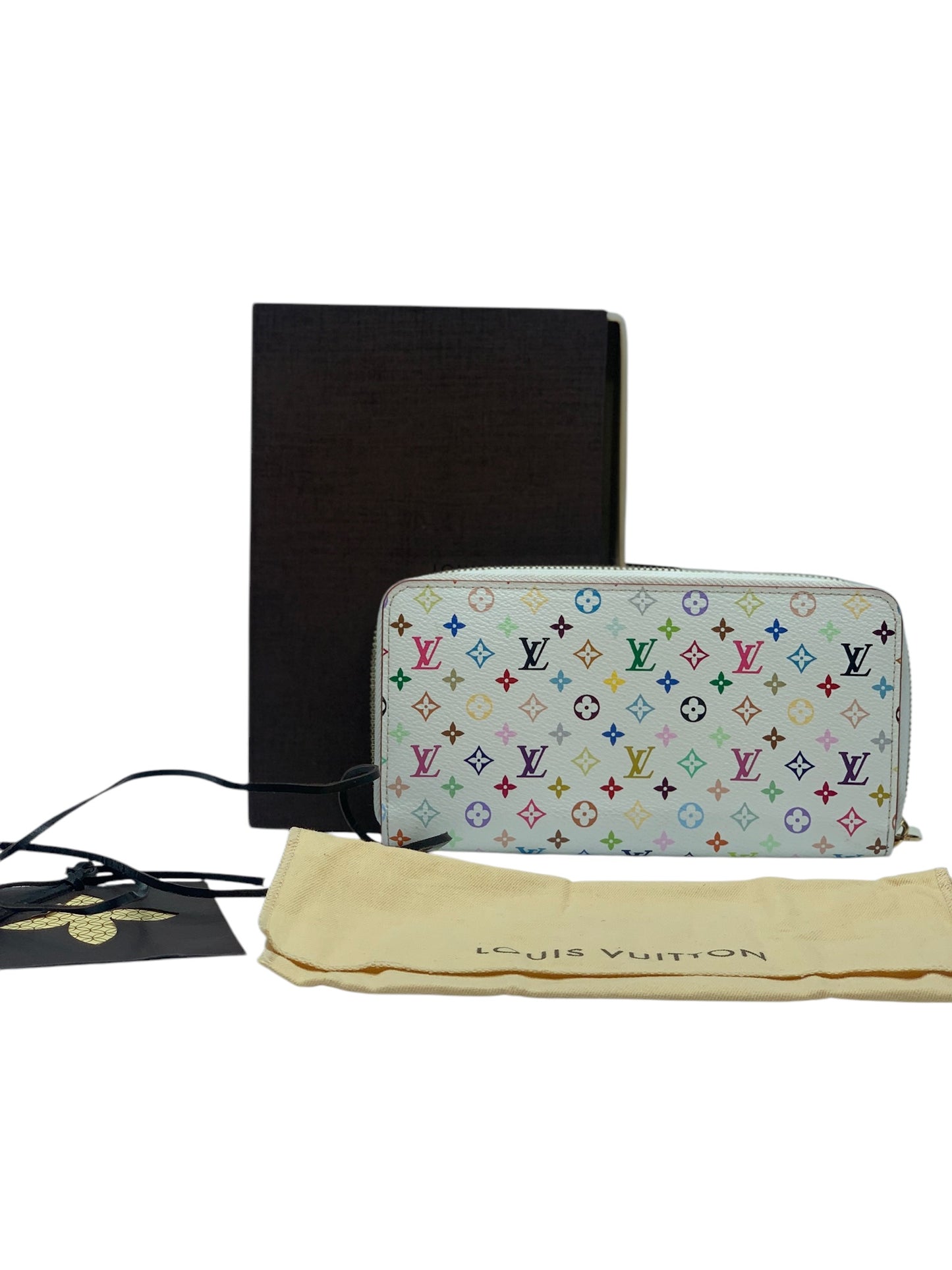 PRE-OWNED LV White Multicolor Canvas Zippy Wallet