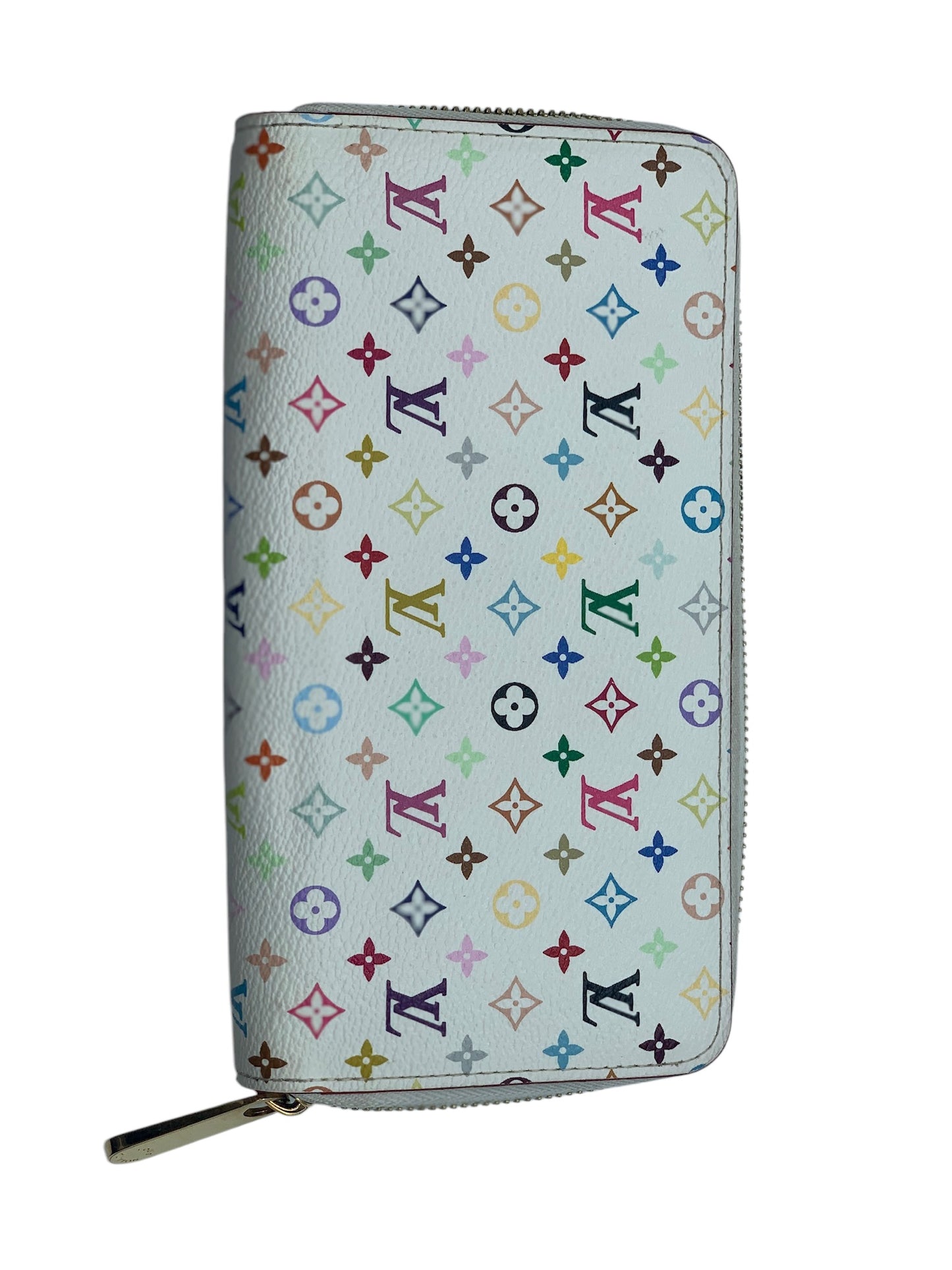 PRE-OWNED LV White Multicolor Canvas Zippy Wallet