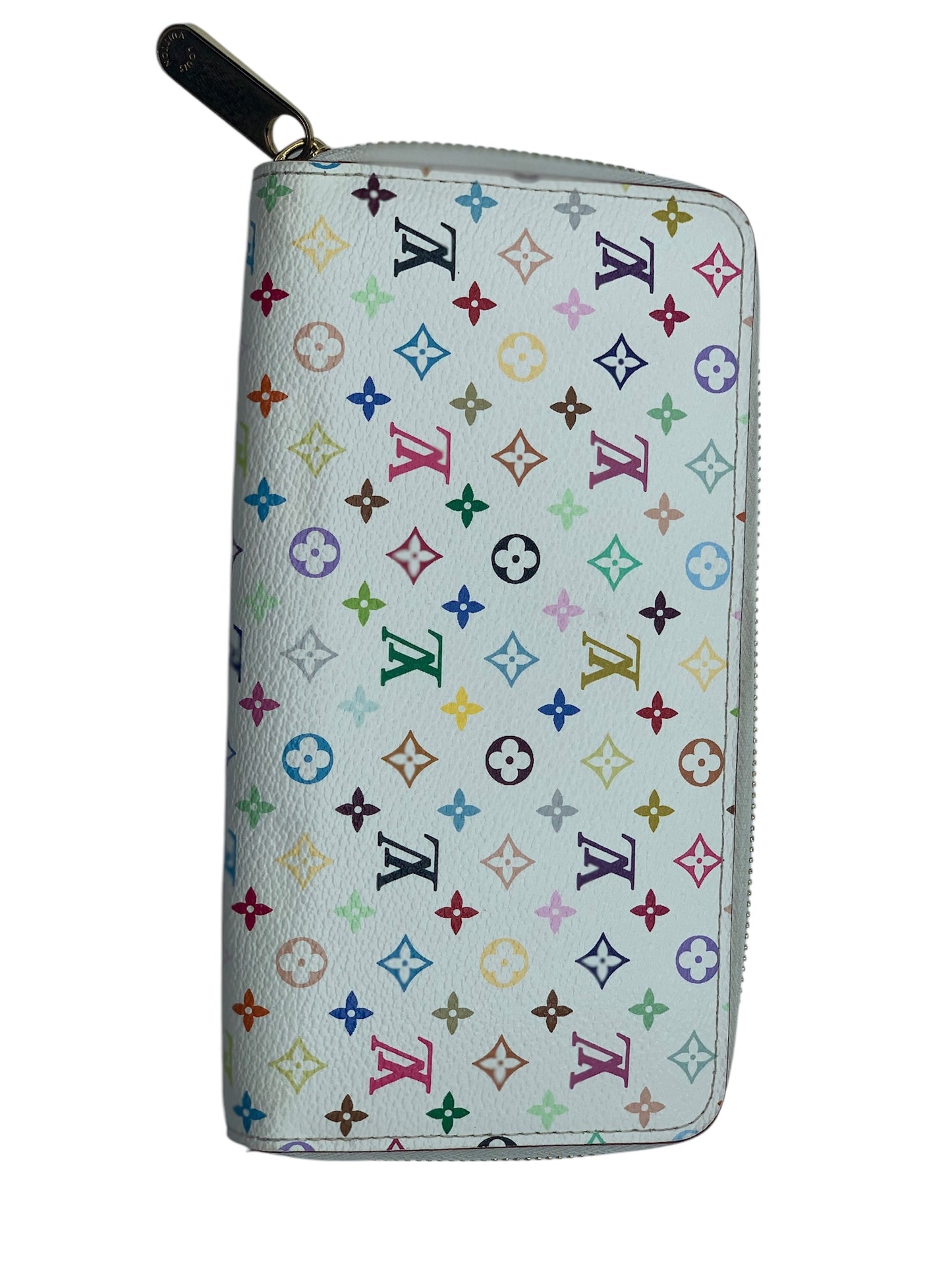 PRE-OWNED LV White Multicolor Canvas Zippy Wallet