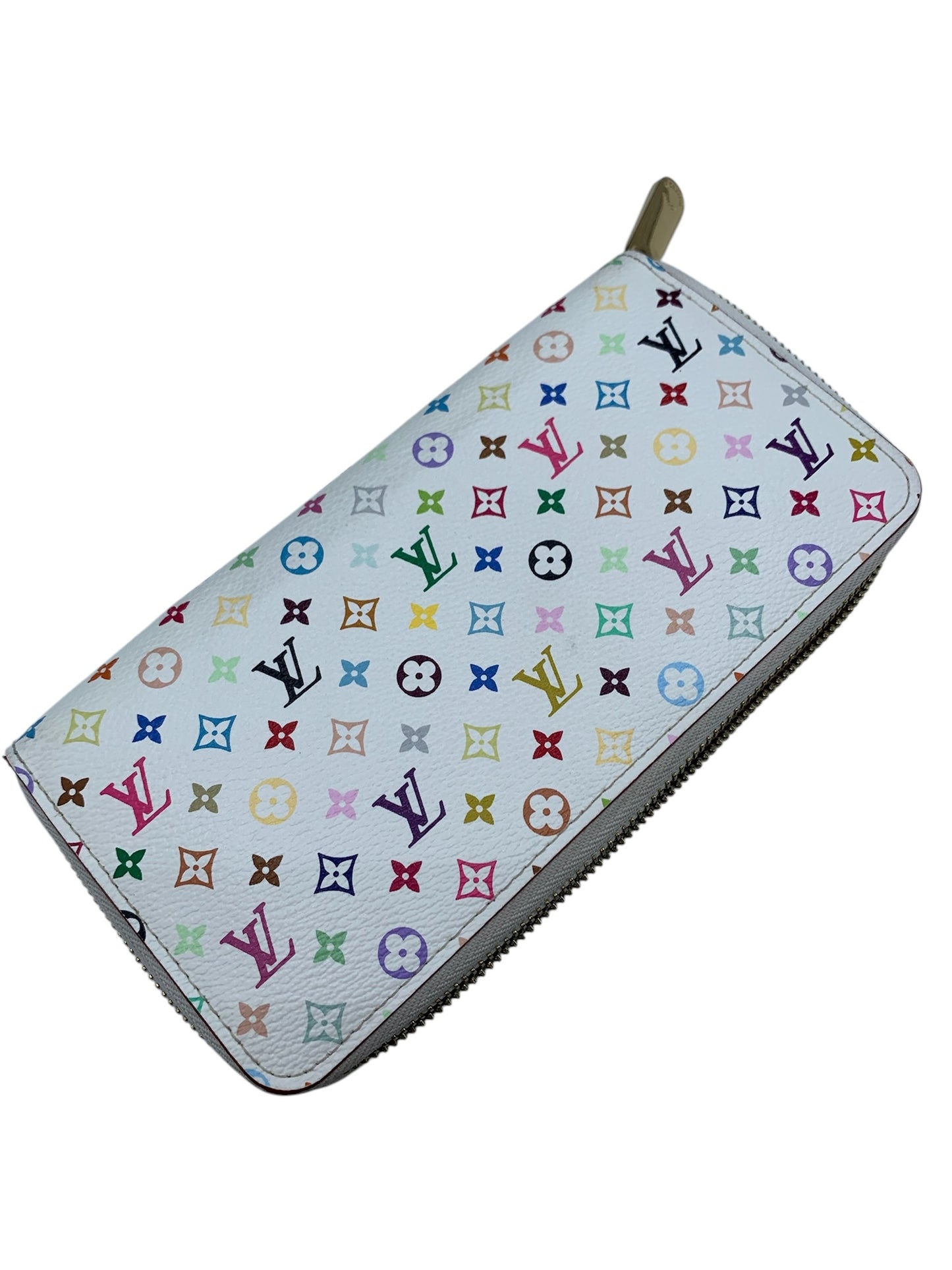 PRE-OWNED LV White Multicolor Canvas Zippy Wallet