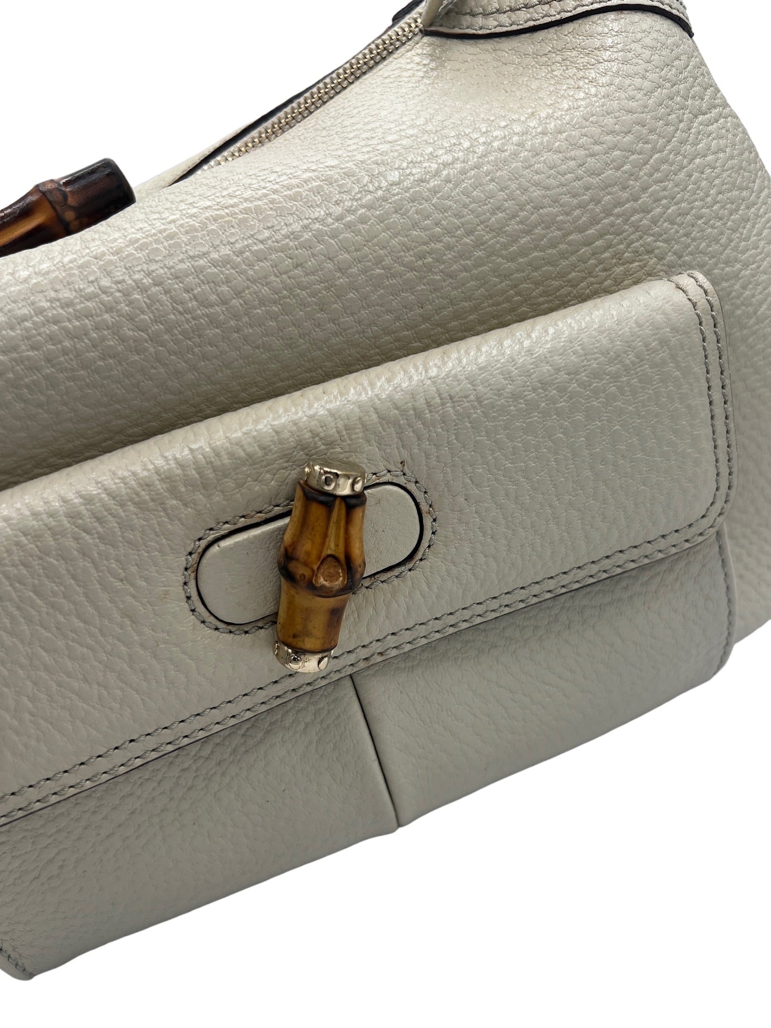 GUCCI - Bolso de mano blanco con asa superior de bambú para uso diario