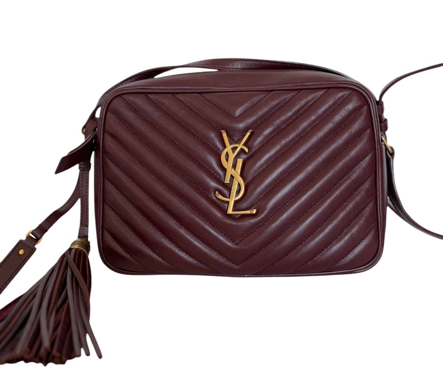 PRE-OWNE- YSL- Loulou Camera Bag Burgundy Calfskin Crossbody Bag