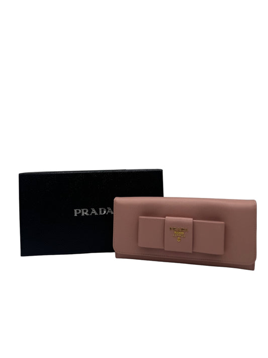 PRE-OWNED Pink Saffiano Bow Continental Wallet