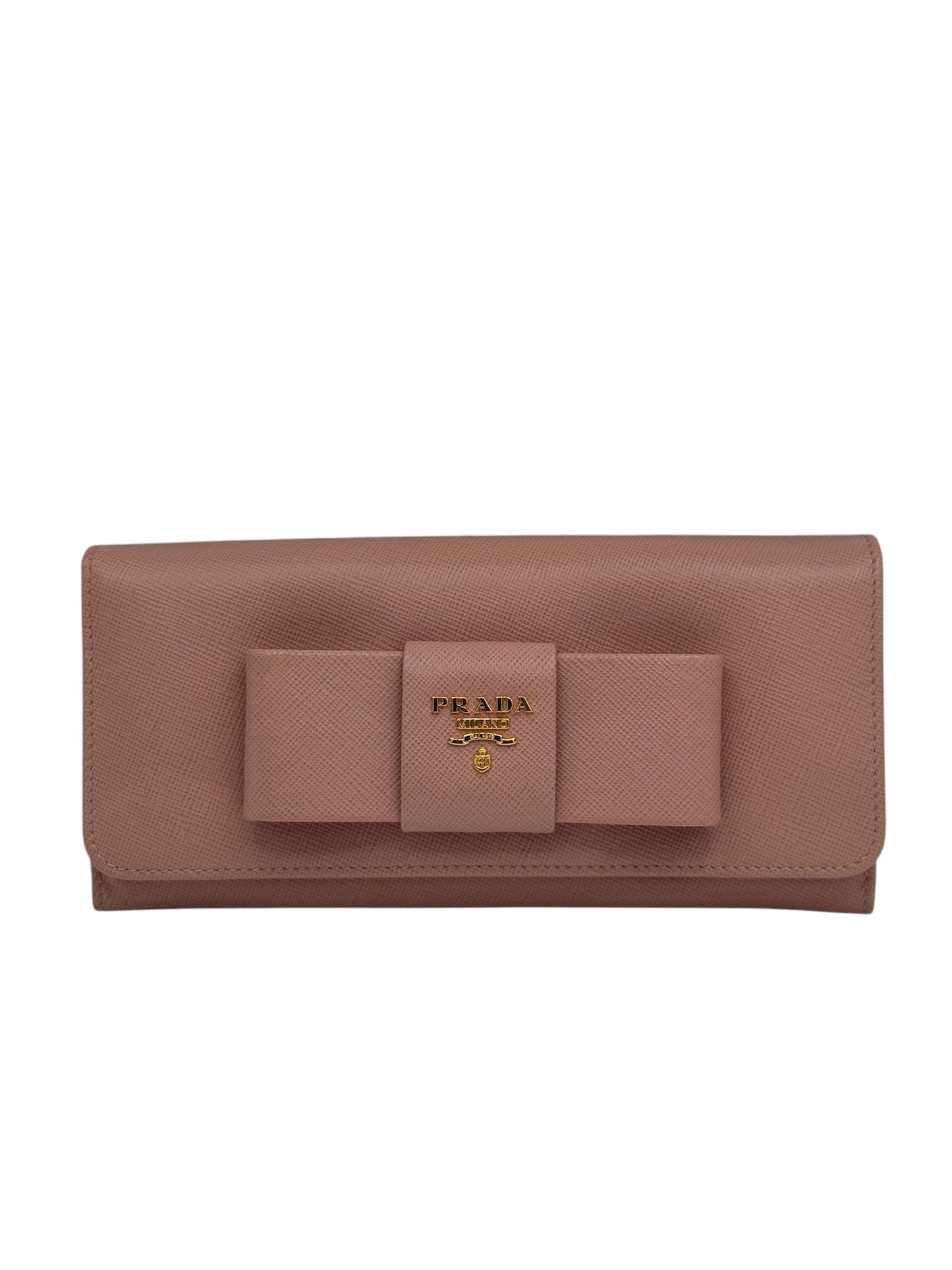 Cartera continental con lazo saffiano rosa de segunda mano