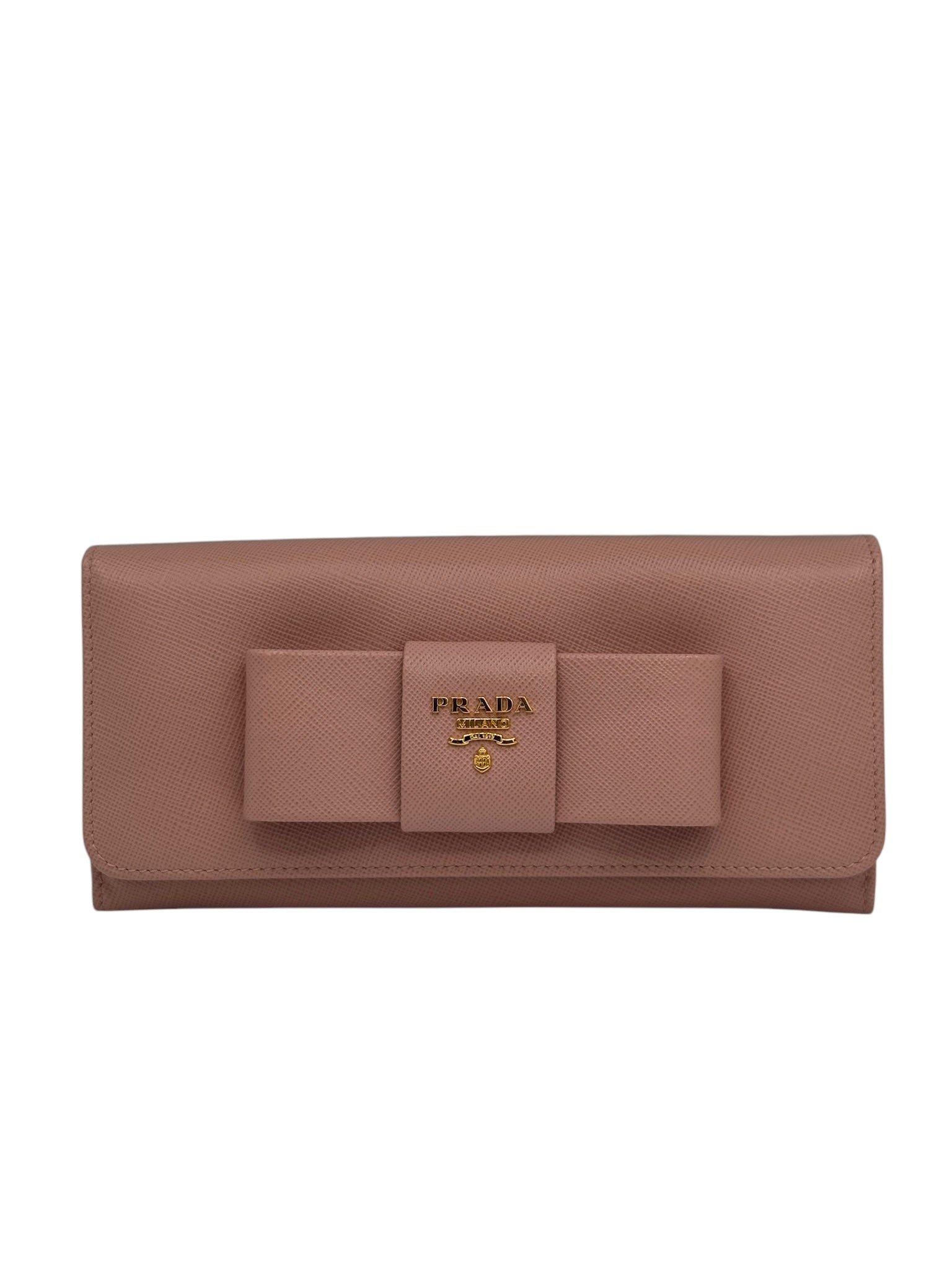 PRE-OWNED Pink Saffiano Bow Continental Wallet