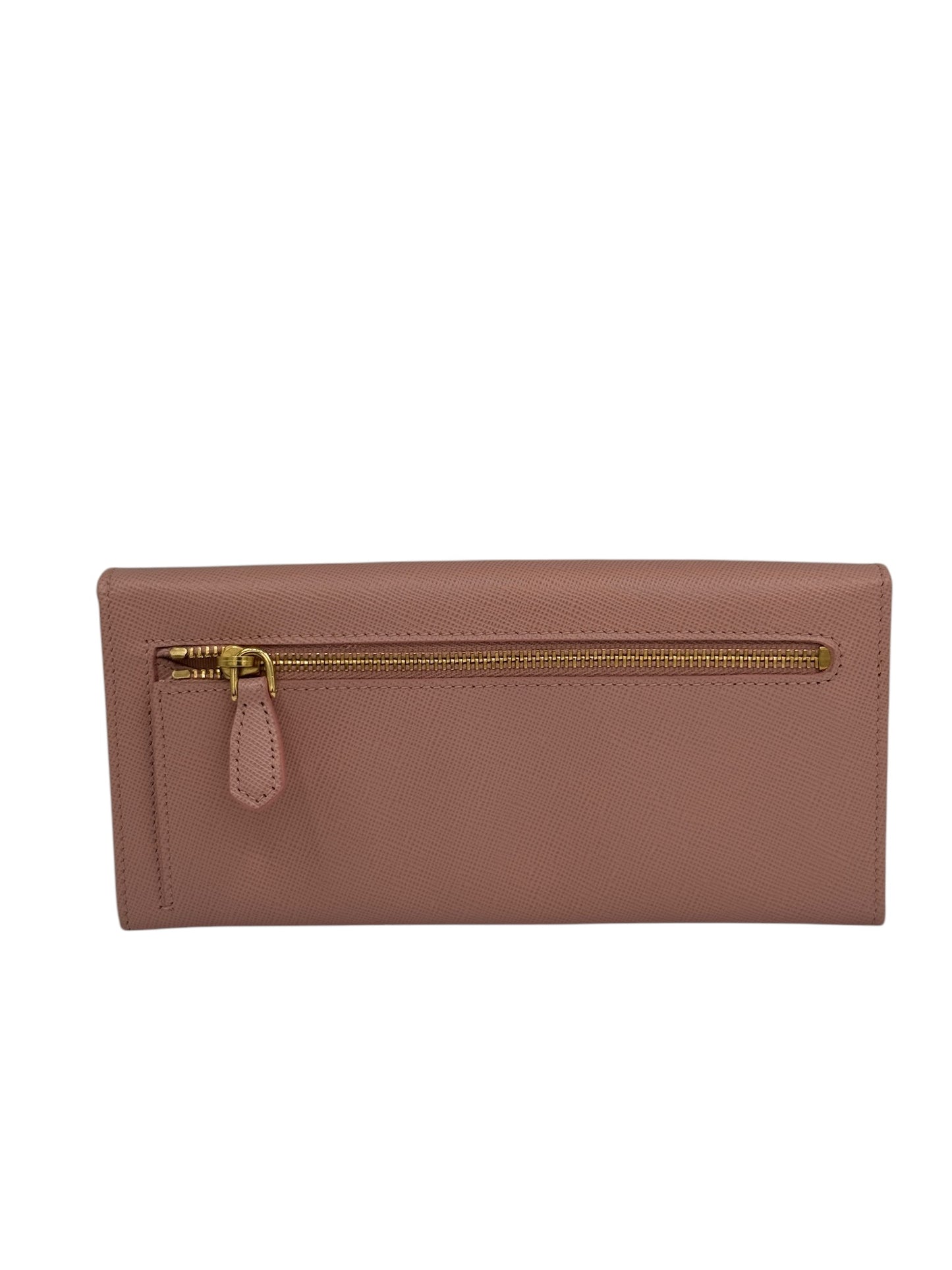 Cartera continental con lazo saffiano rosa de segunda mano