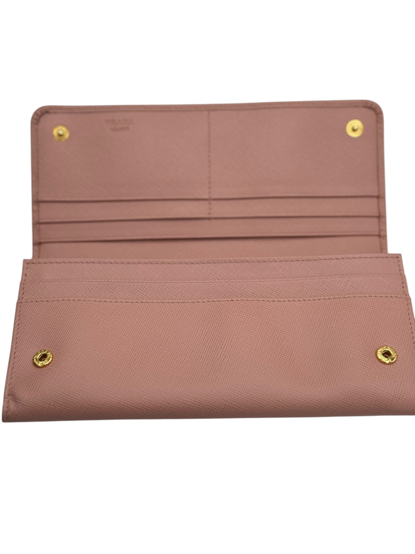 Cartera continental con lazo saffiano rosa de segunda mano