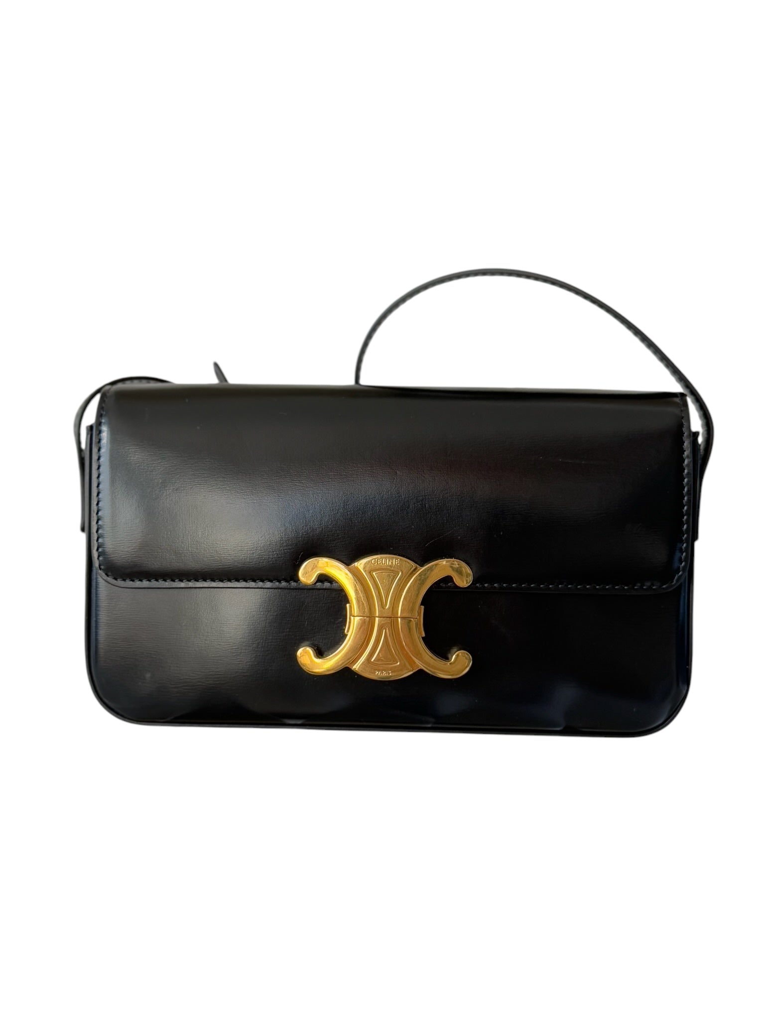 Bolso de hombro Triomphe de piel de becerro negra brillante USADO