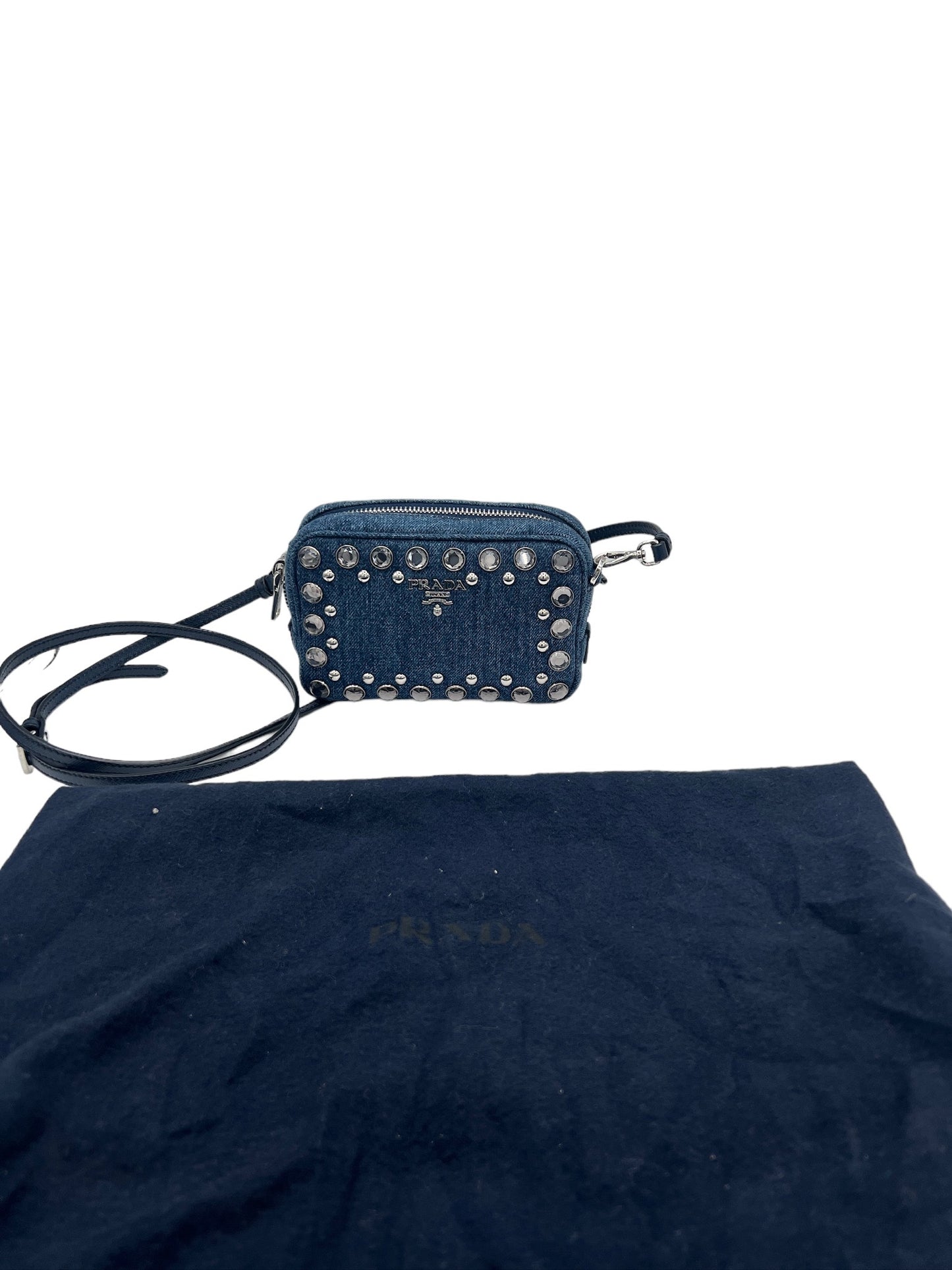 PRADA - Embellished Denim Camera Crossbody Bag