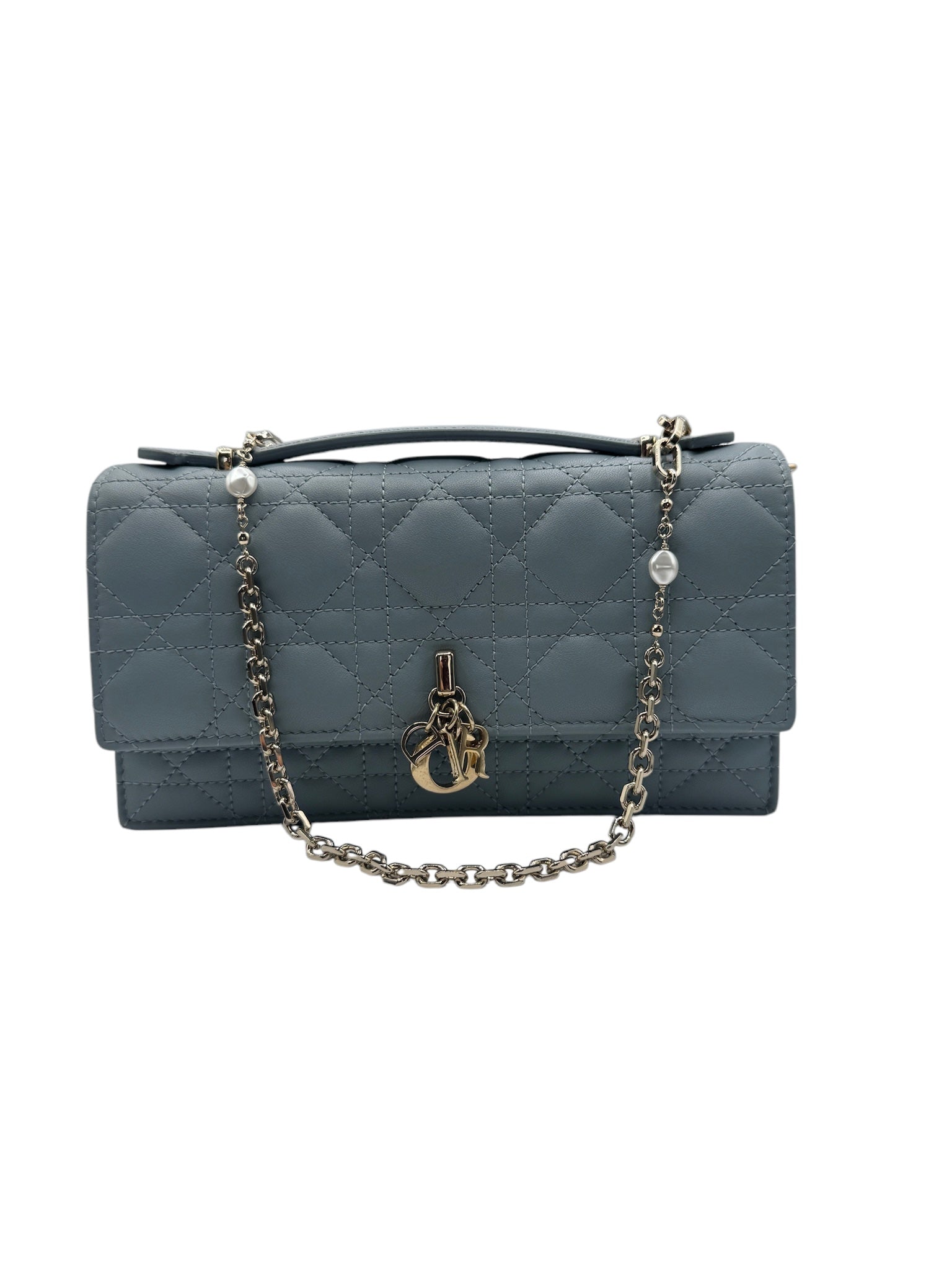 Bolso de hombro mini de piel de cordero azul grisáceo My Dior USADO