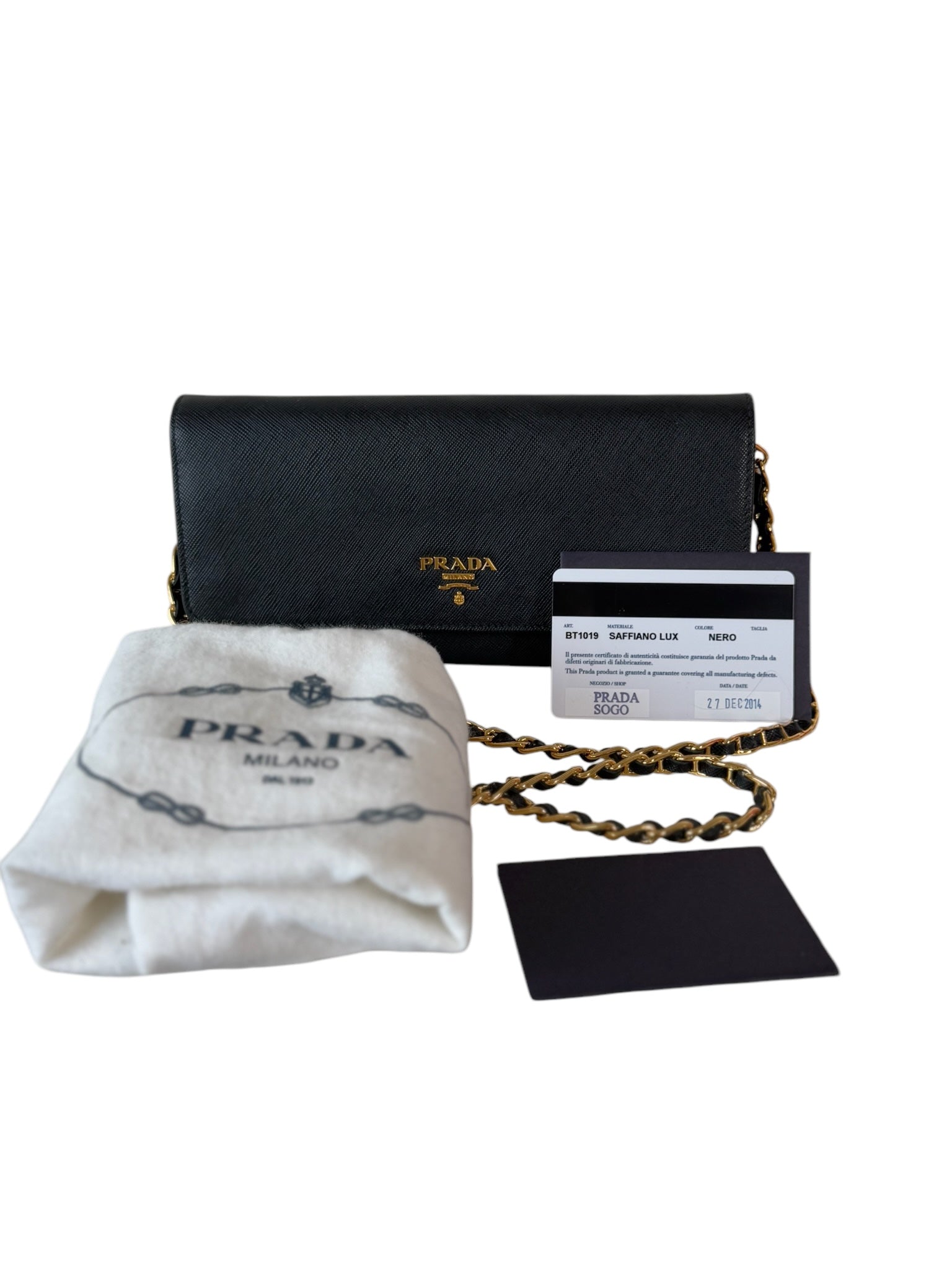 PRE-OWNED Wallet on a Chain Black Saffiano Crossbody Bag