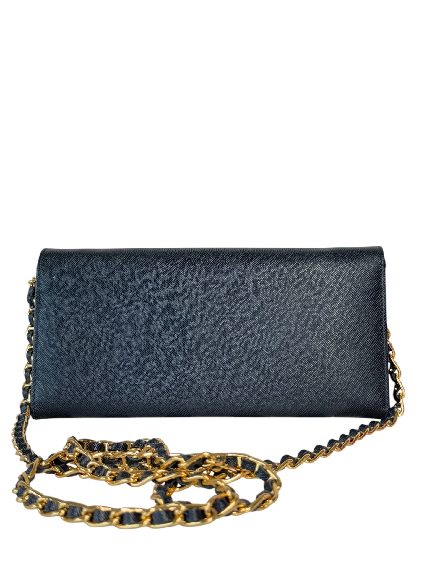 Cartera con cadena de segunda mano, bolso bandolera Saffiano negro