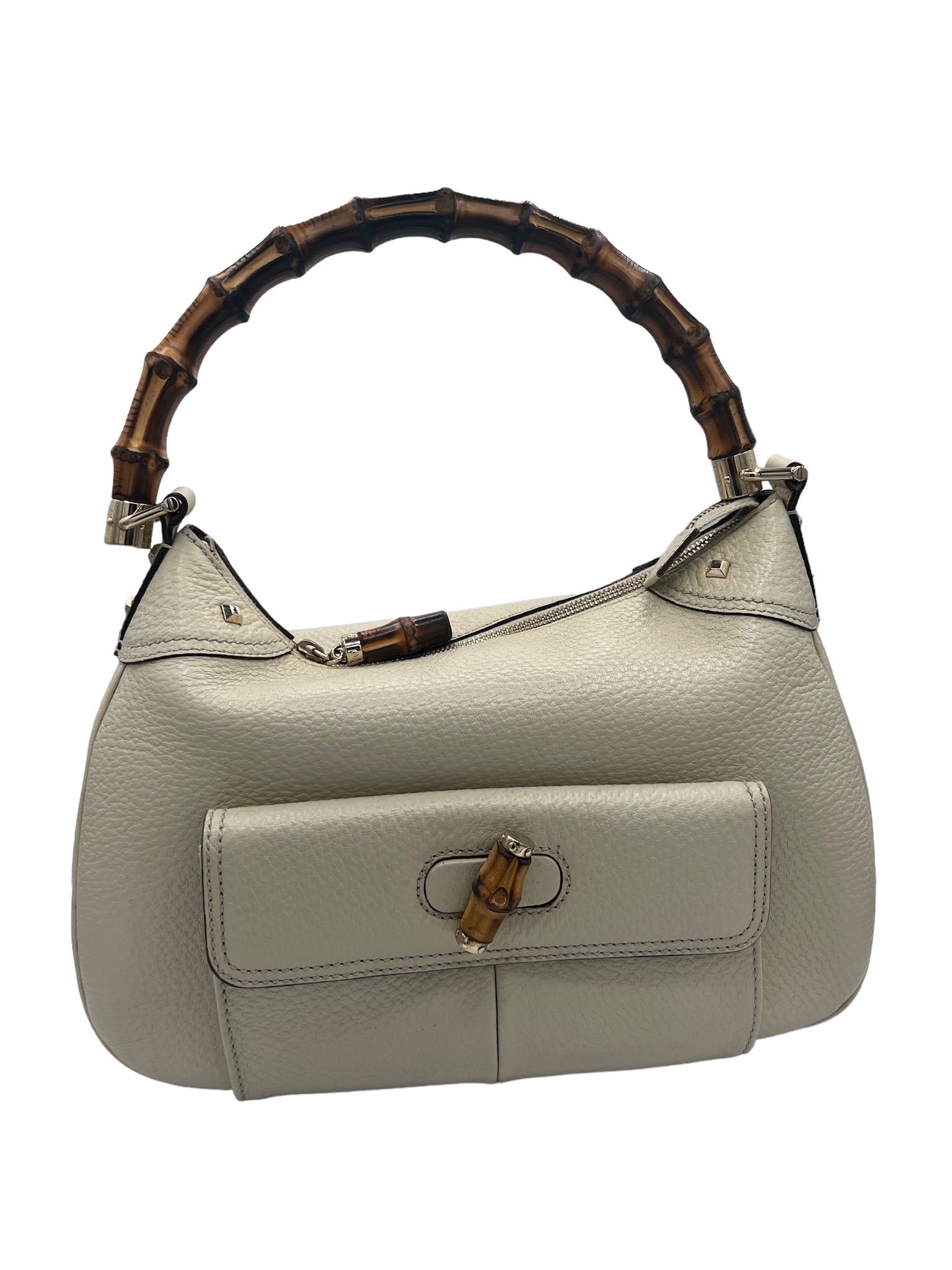 GUCCI - Bolso de mano blanco con asa superior de bambú para uso diario