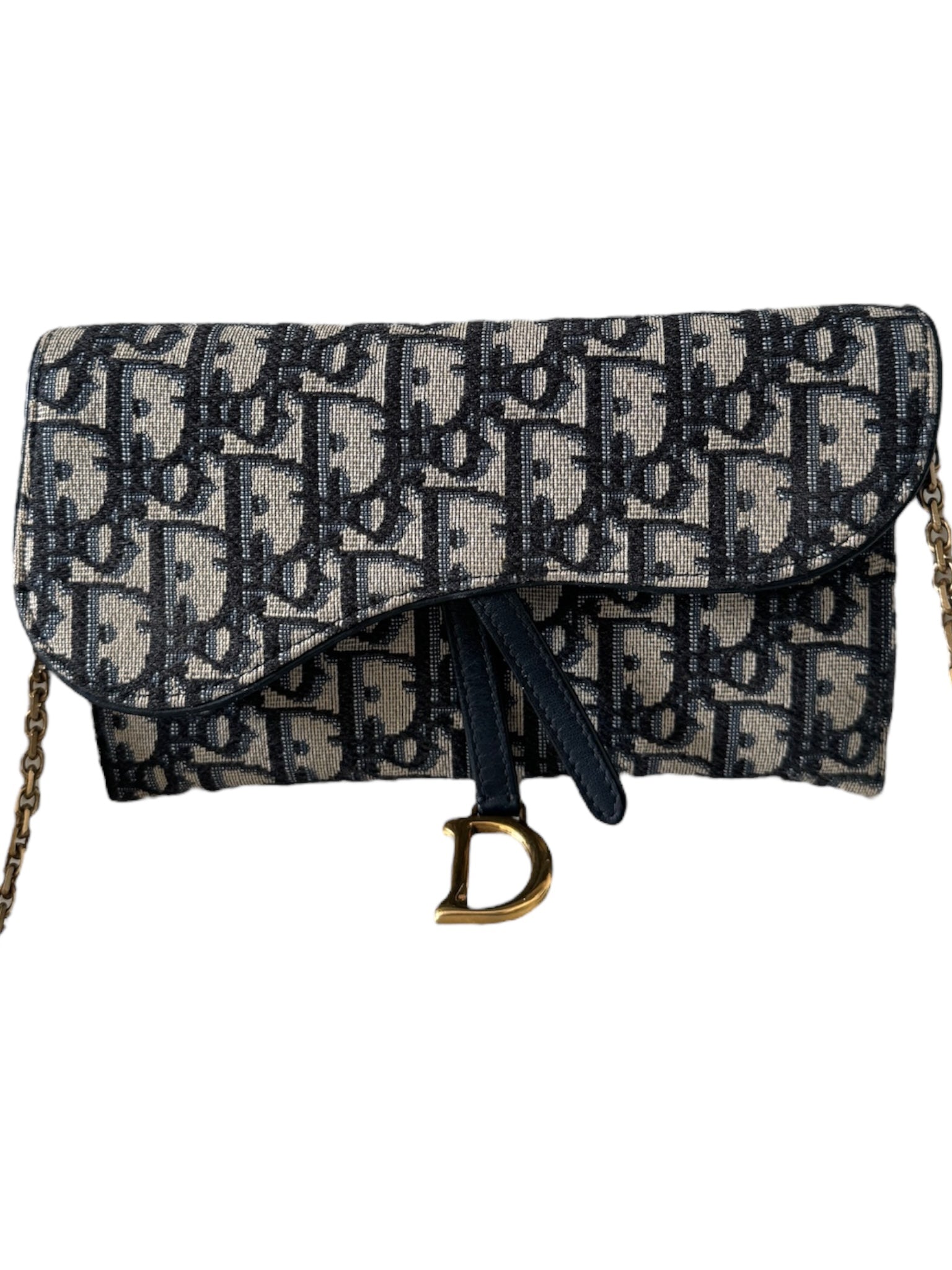 Cartera con CD de segunda mano en lona azul oblicua con cadena