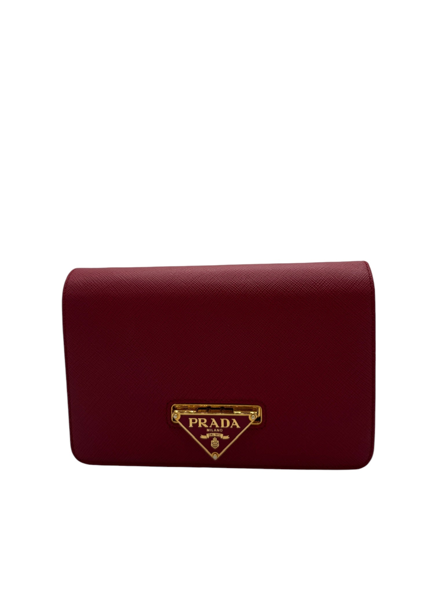 Cartera Saffiano Lux Fuoco roja de segunda mano con cadena y bandolera