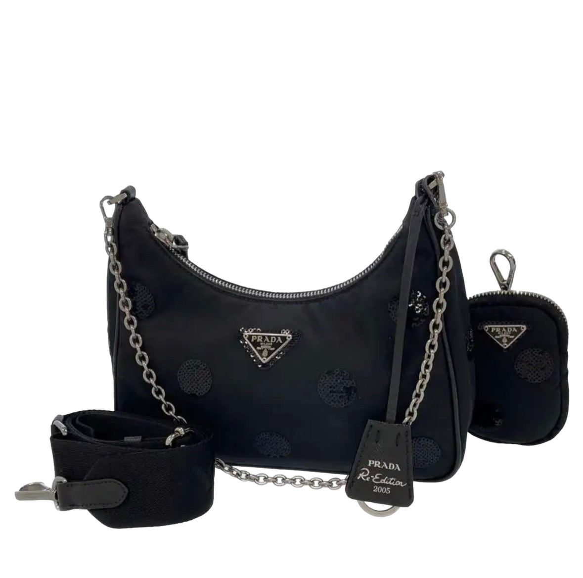 PRADA - Re-edition Handbag Black Re-Nylon Polka Dots