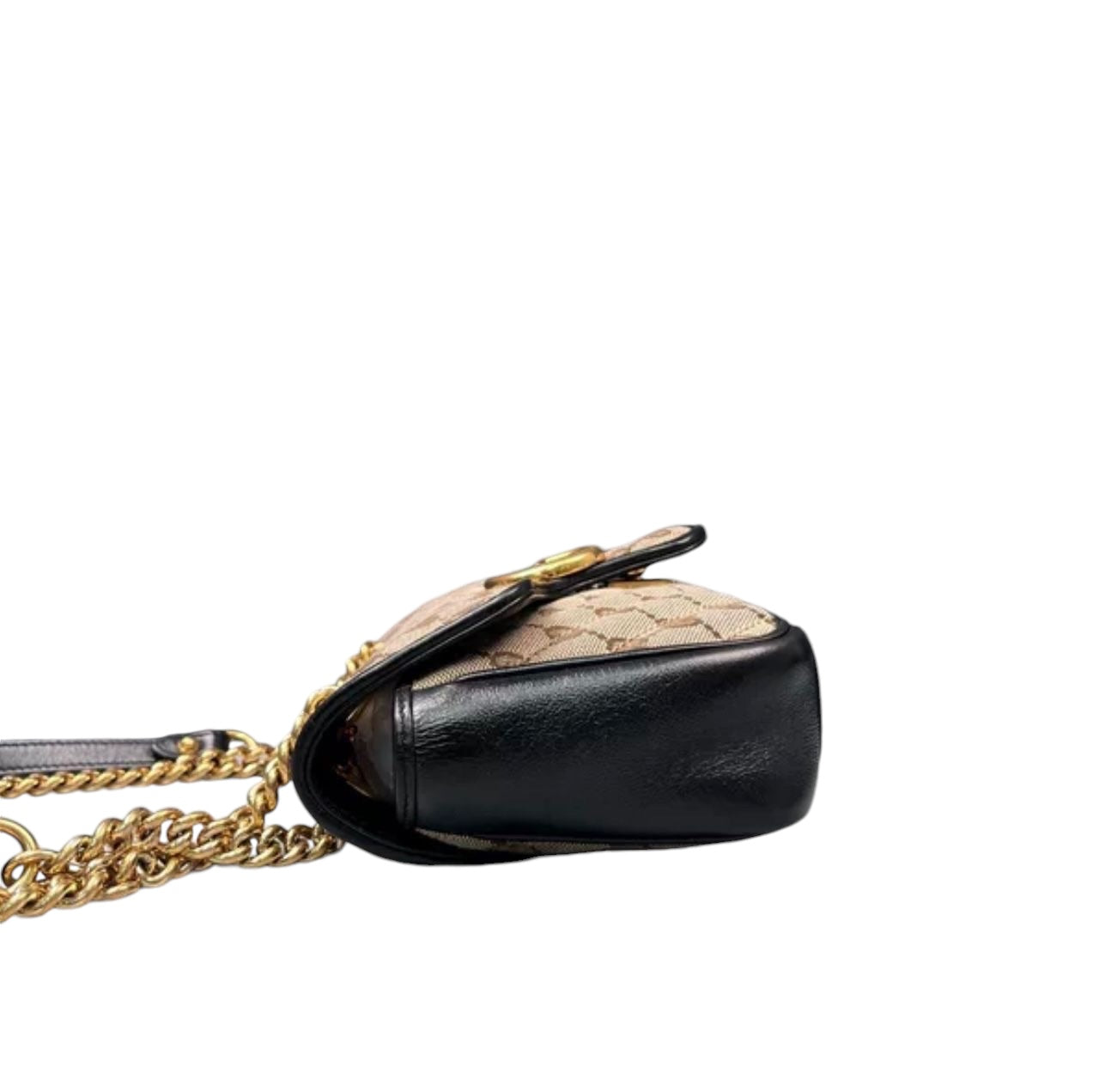 Bolso de hombro Marmont acolchado GG en color negro y beige de segunda mano