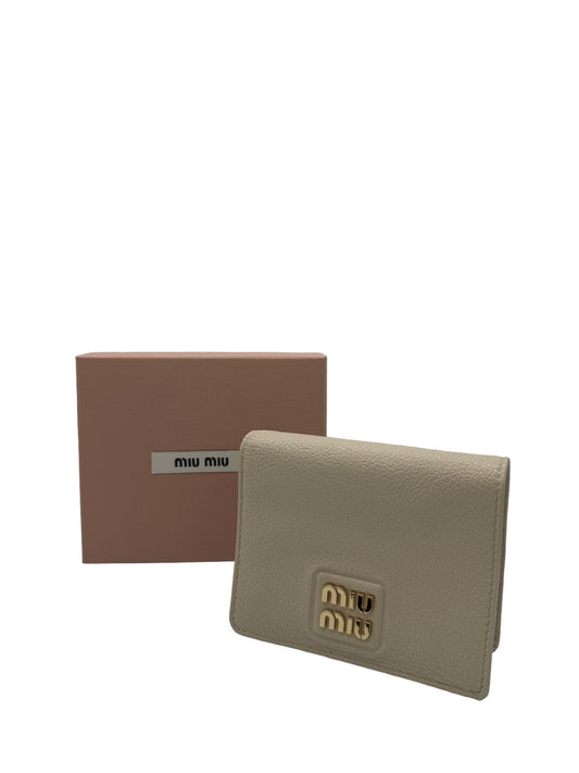 MIU MIU - Bifold Wallet Light Beige Leather