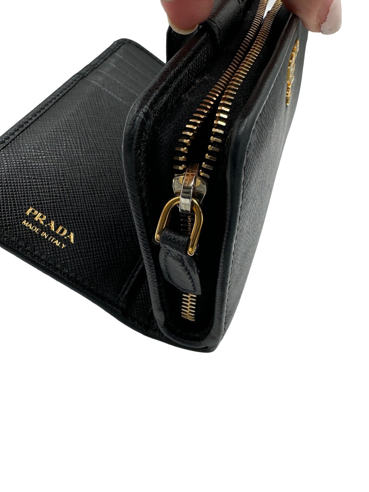 PRADA -  Bifold Wallet Black Saffiano Metal Leather