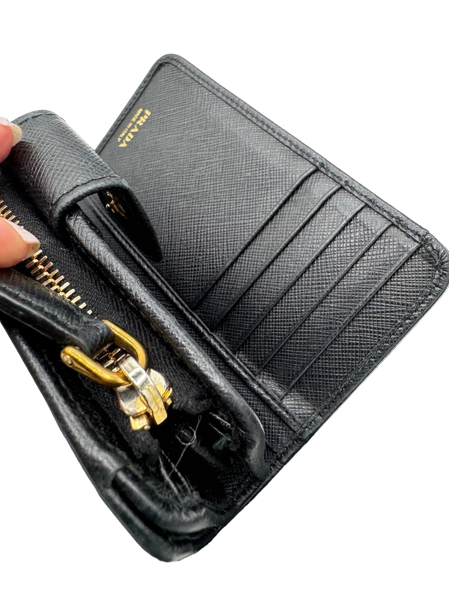 PRADA -  Bifold Wallet Black Saffiano Metal Leather