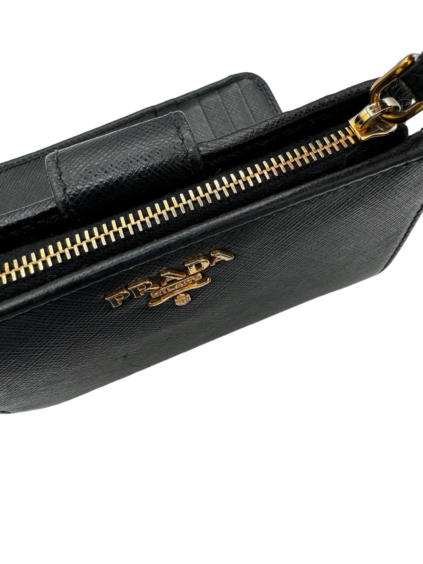 PRADA -  Bifold Wallet Black Saffiano Metal Leather