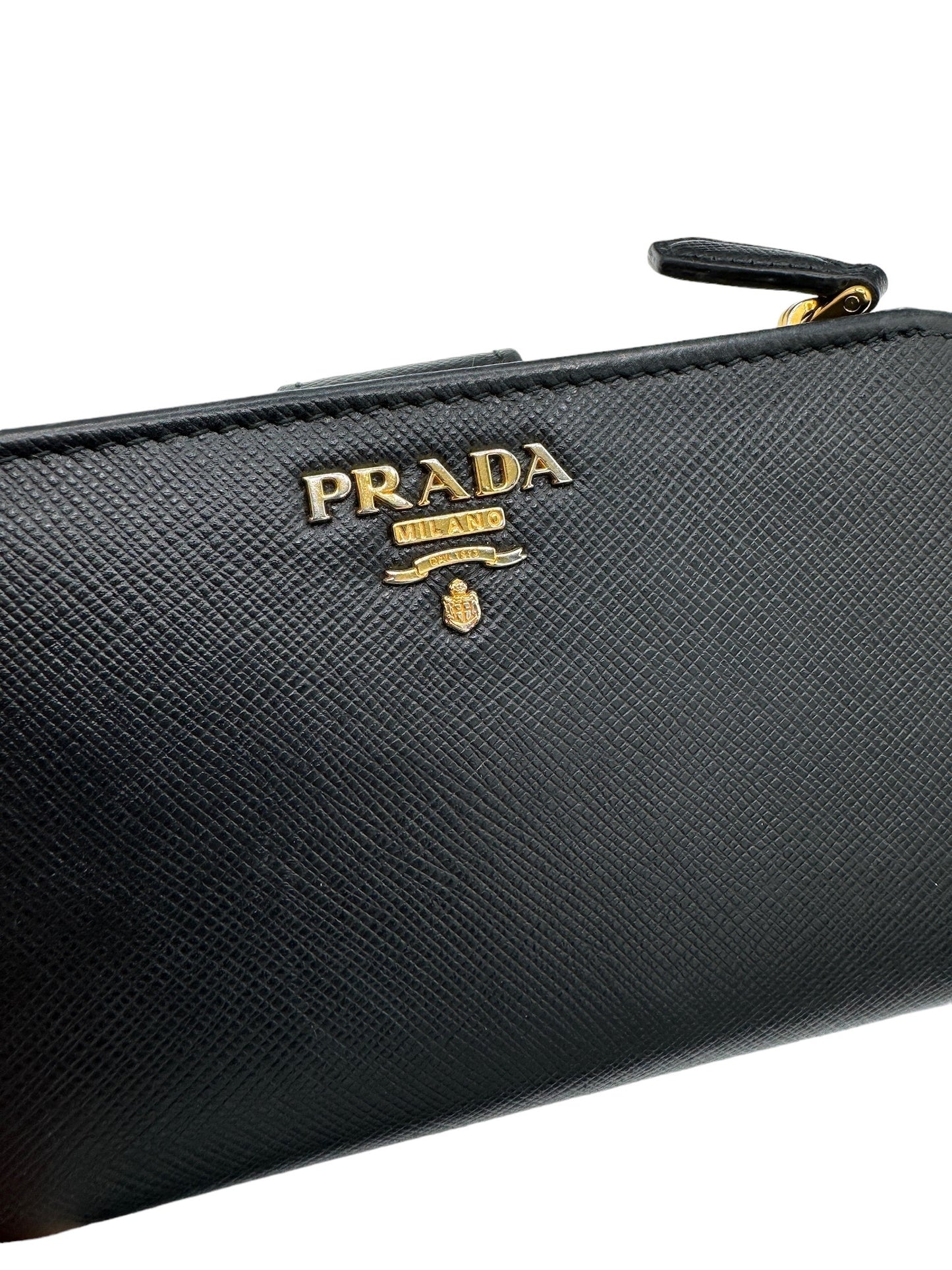 PRADA -  Bifold Wallet Black Saffiano Metal Leather