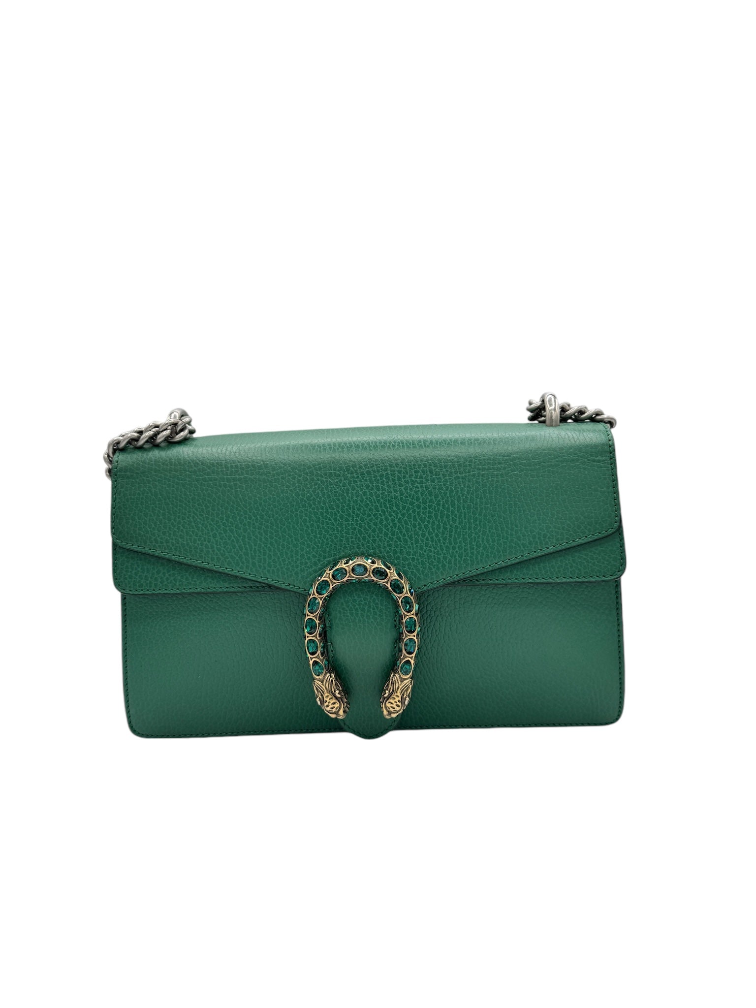 Bolso de hombro Dionysus pequeño de piel de becerro granulada con diseño esmeralda GG de segunda mano