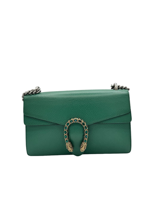 PRE-OWNED GG Emerald Pebbled Calfskin Small Dionysus Shoulder Bag