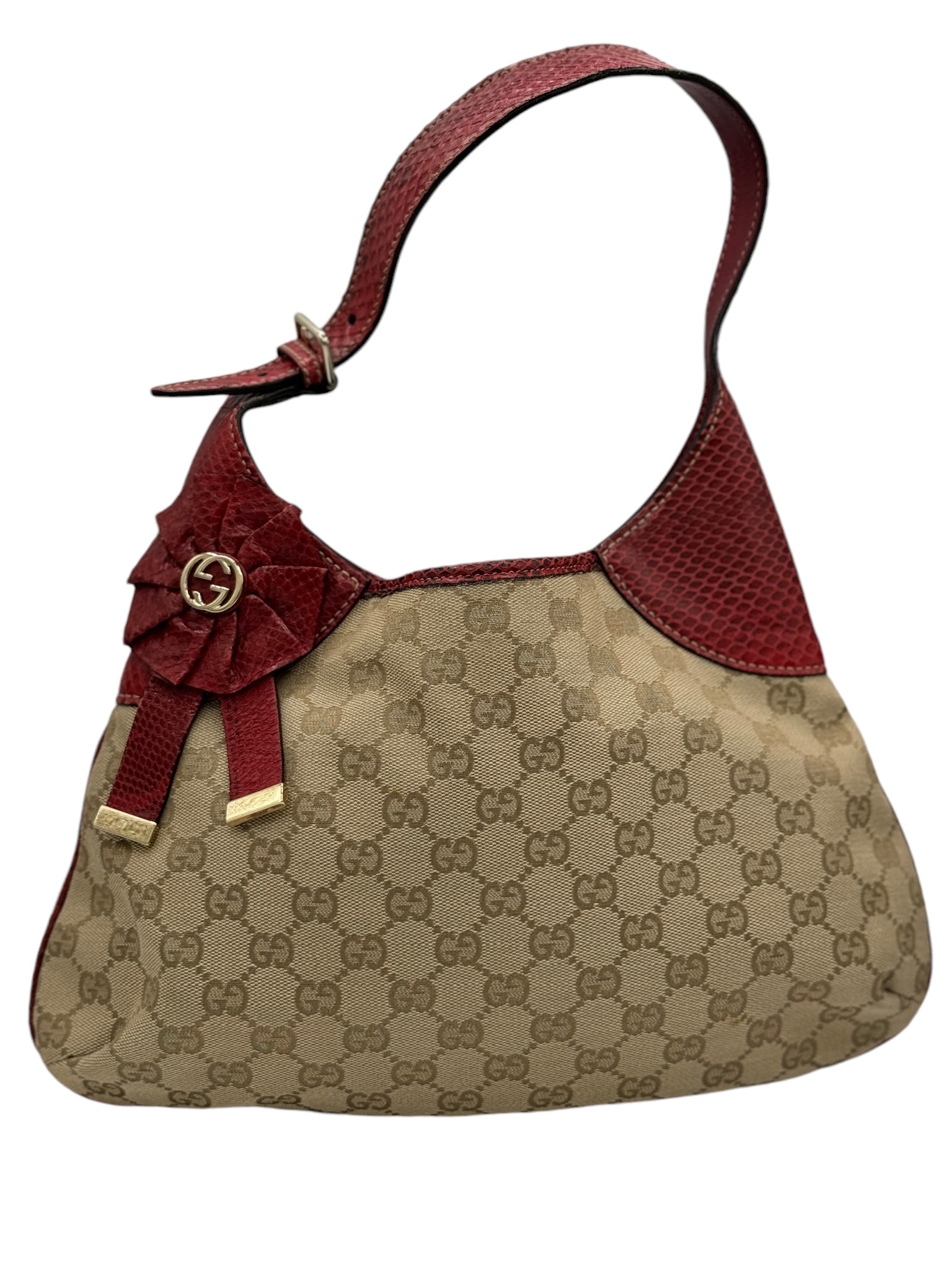 Bolso de hombro GG Canvas Trophy rojo y beige de segunda mano