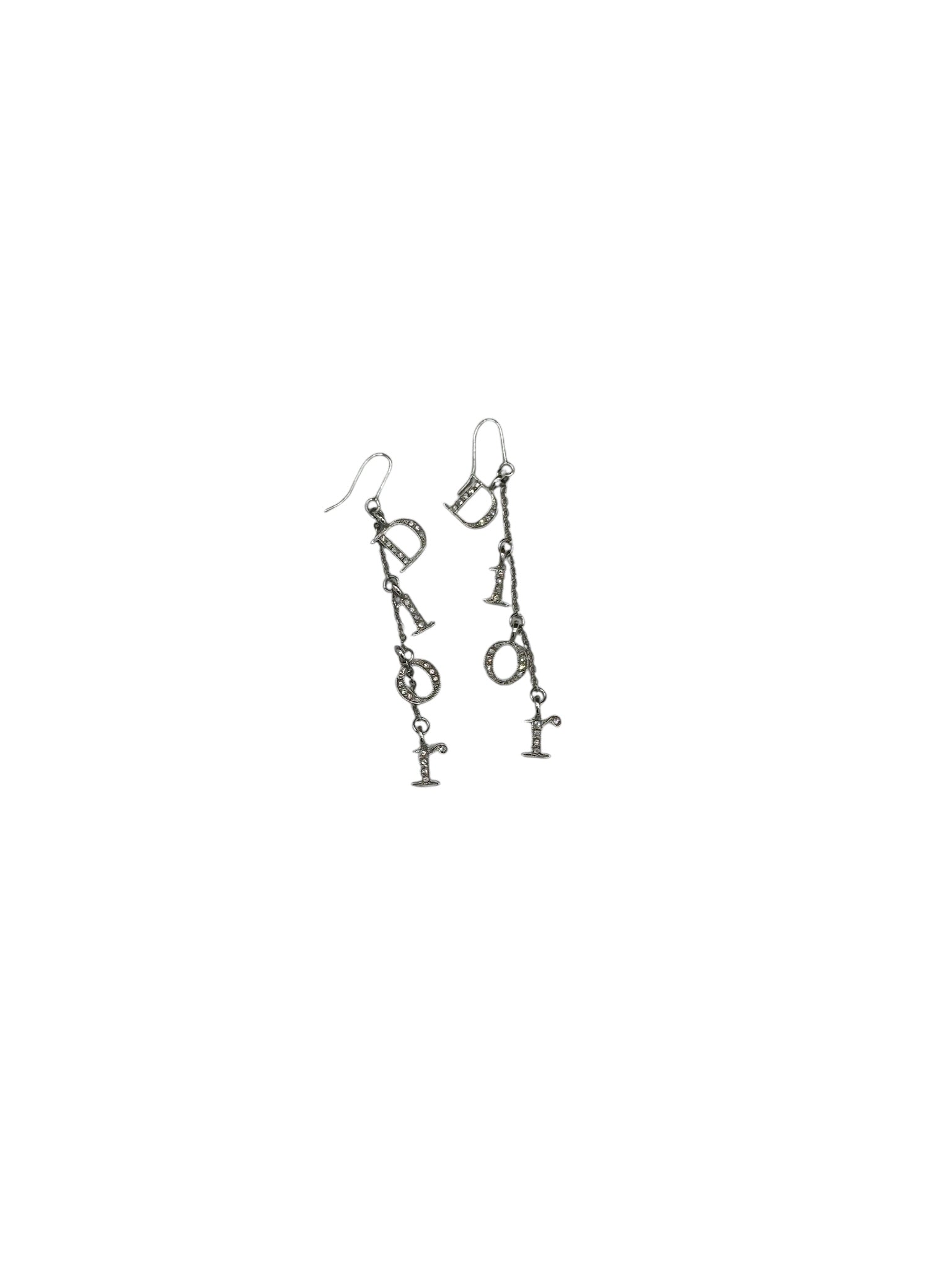 Pendientes colgantes con letras y diamantes de imitación en plata de segunda mano