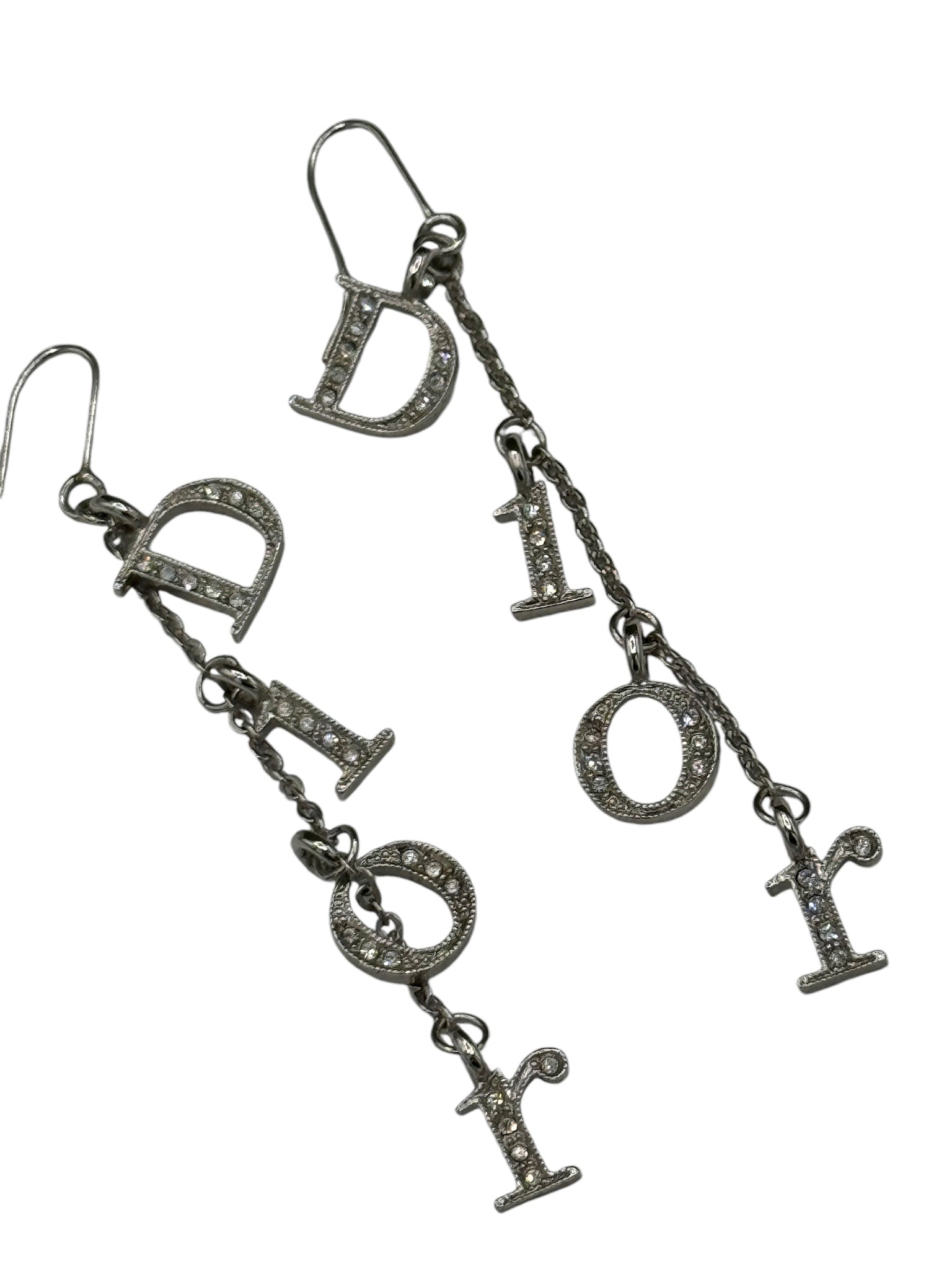 Pendientes colgantes con letras y diamantes de imitación en plata de segunda mano