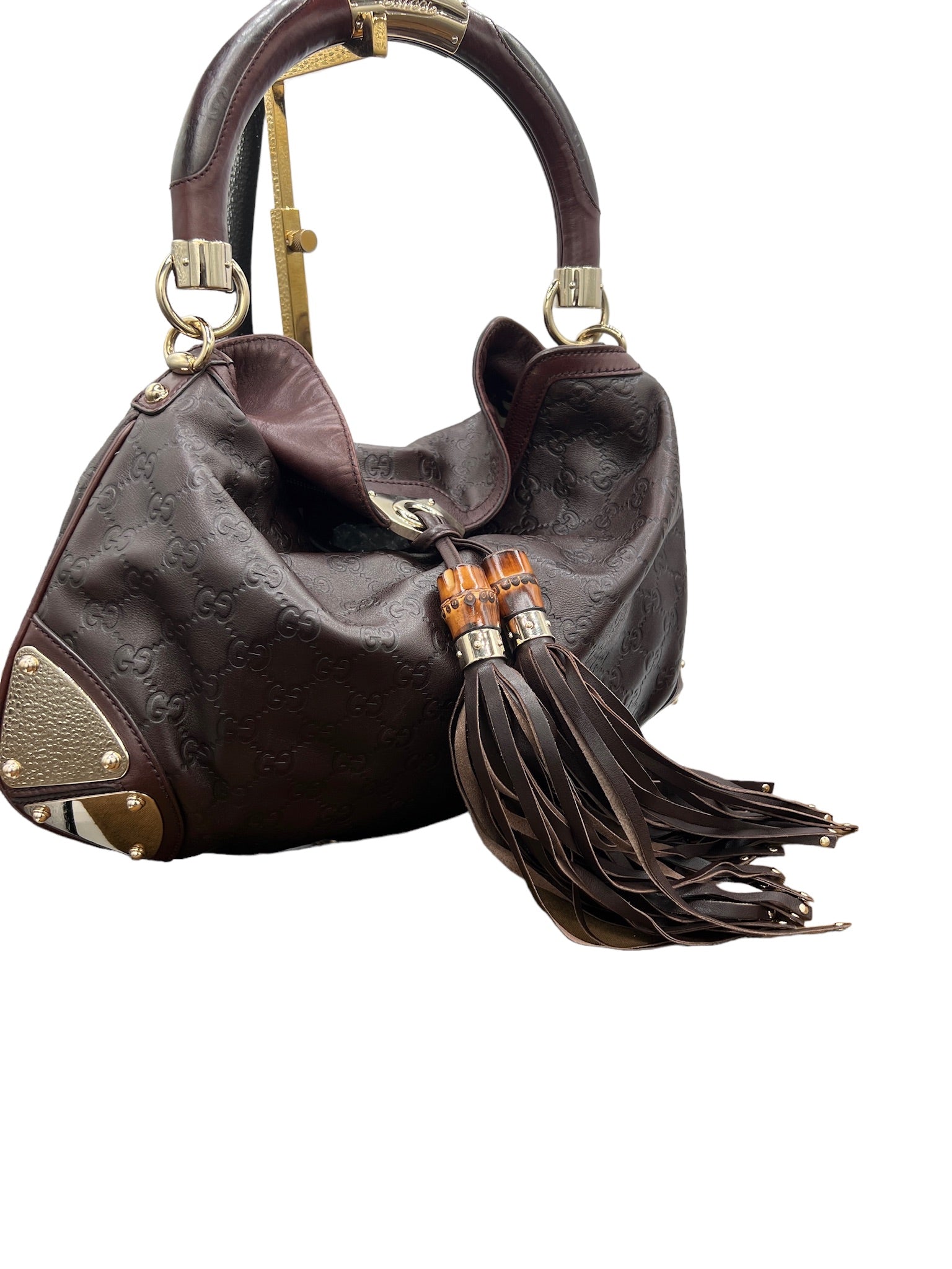 GUCCI - Bolso de hombro marrón oscuro Guccissima Indie