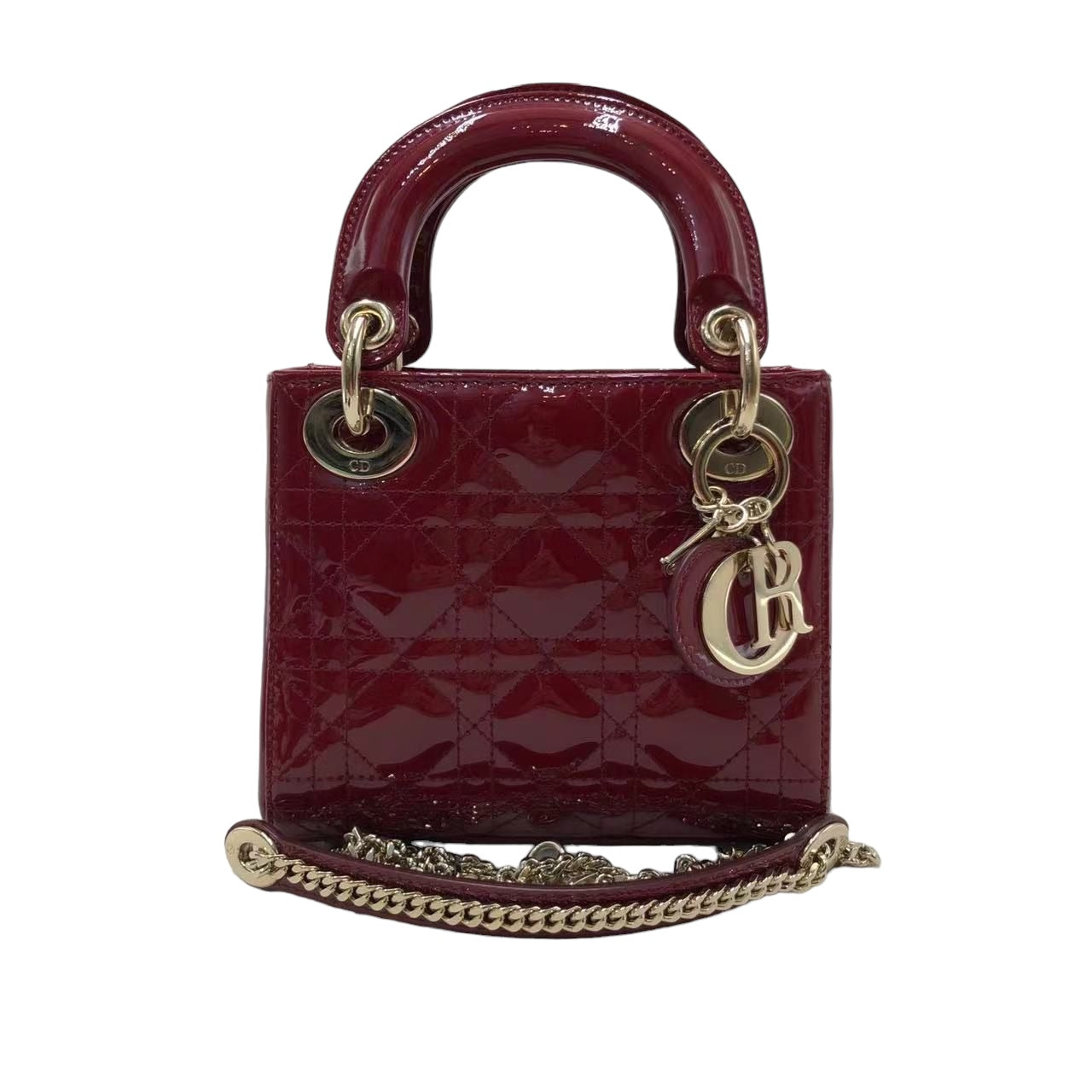 DIOR - Bandolera Lady Dior mini Cannage de charol rojo