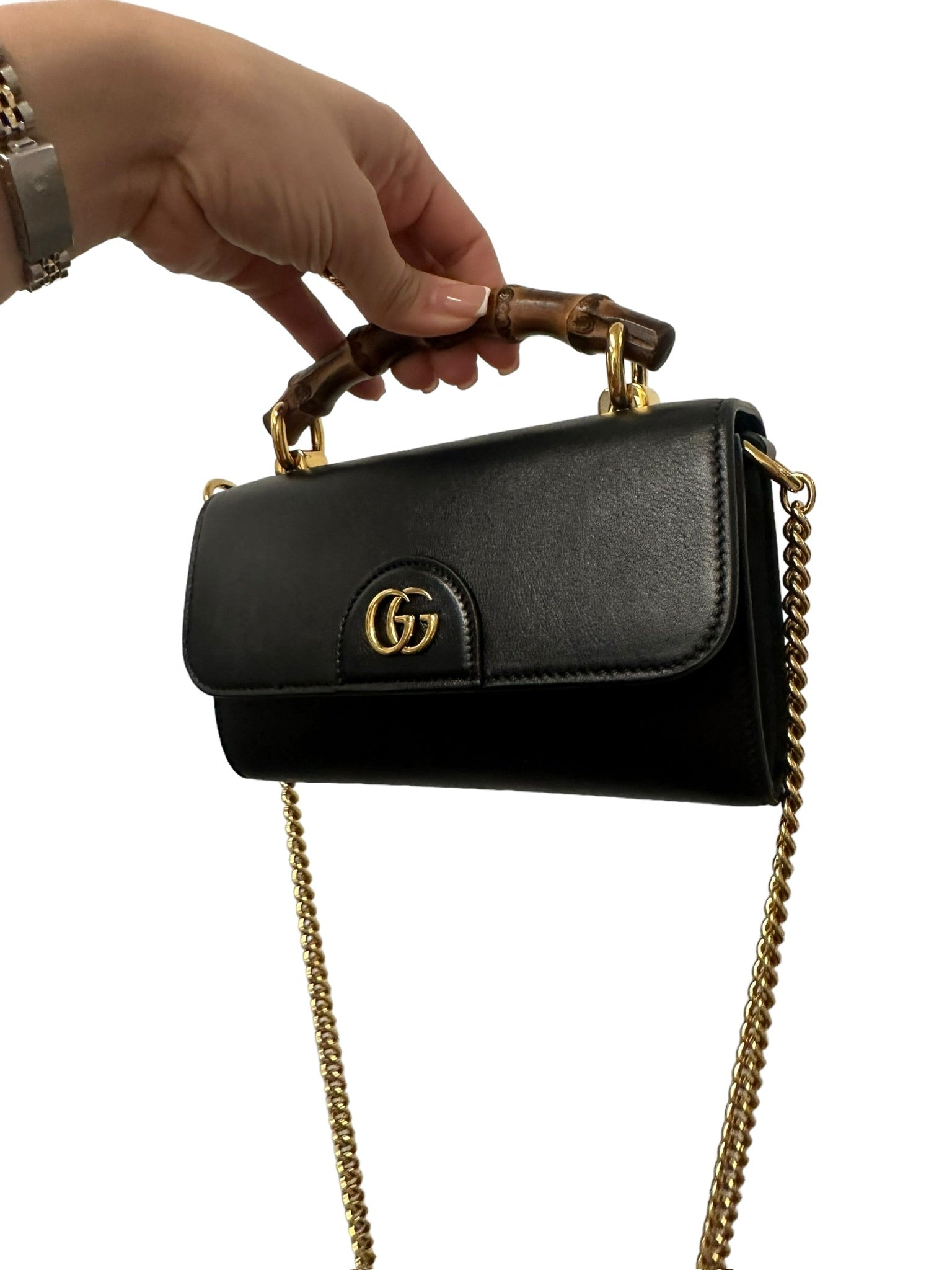 GUCCI - Minibolso de mano Diana de piel de becerro negra de bambú