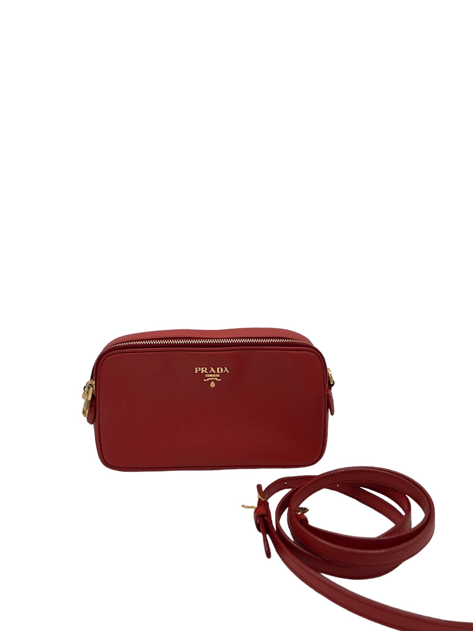 PRADA -  Red Leather Crossbody Bag