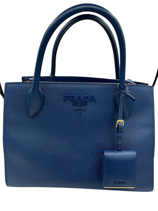 PRADA - Blue Saffiano Cuir Leather Monochrome Shoulder Bag