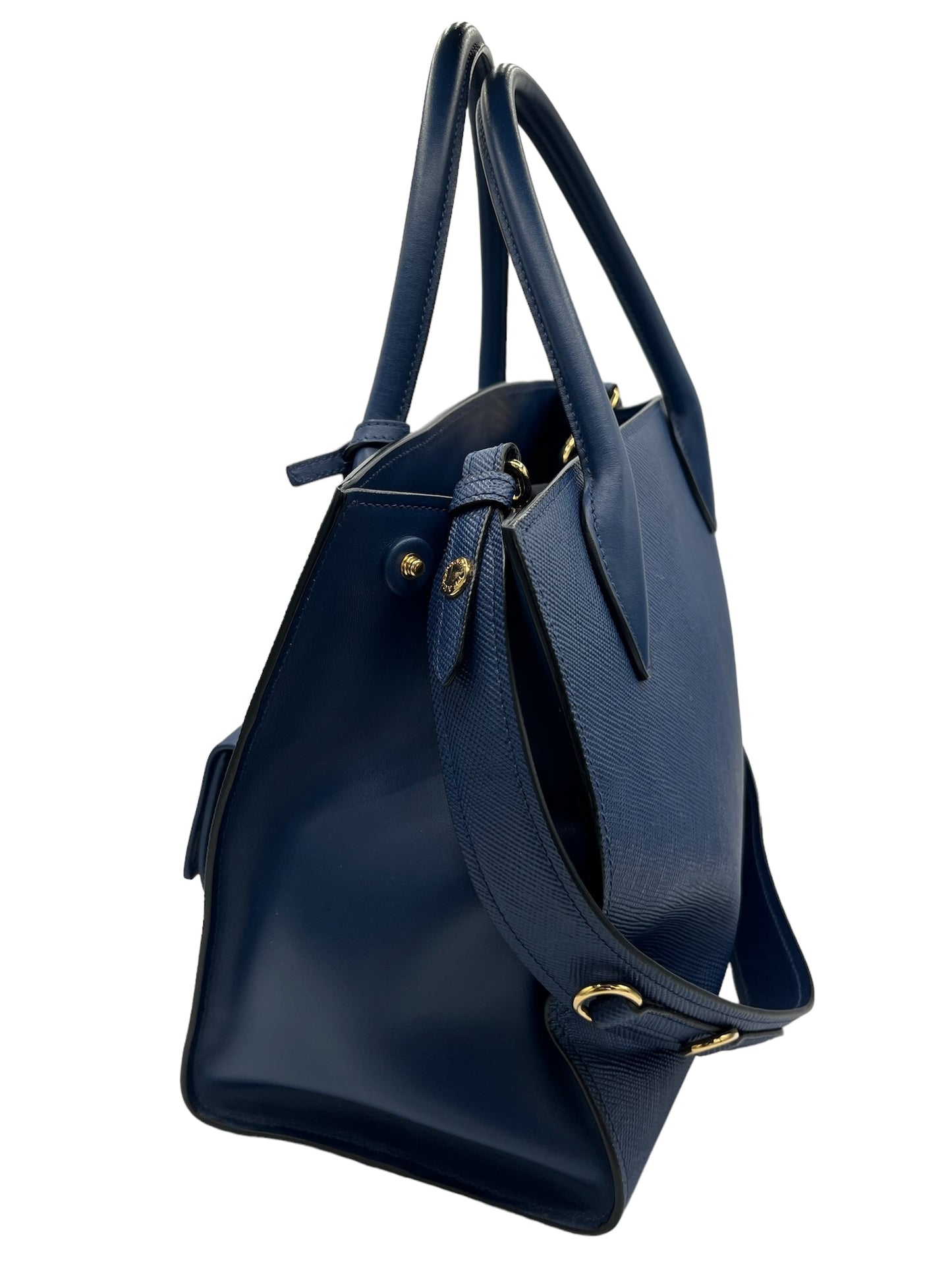 PRADA - Blue Saffiano Cuir Leather Monochrome Shoulder Bag