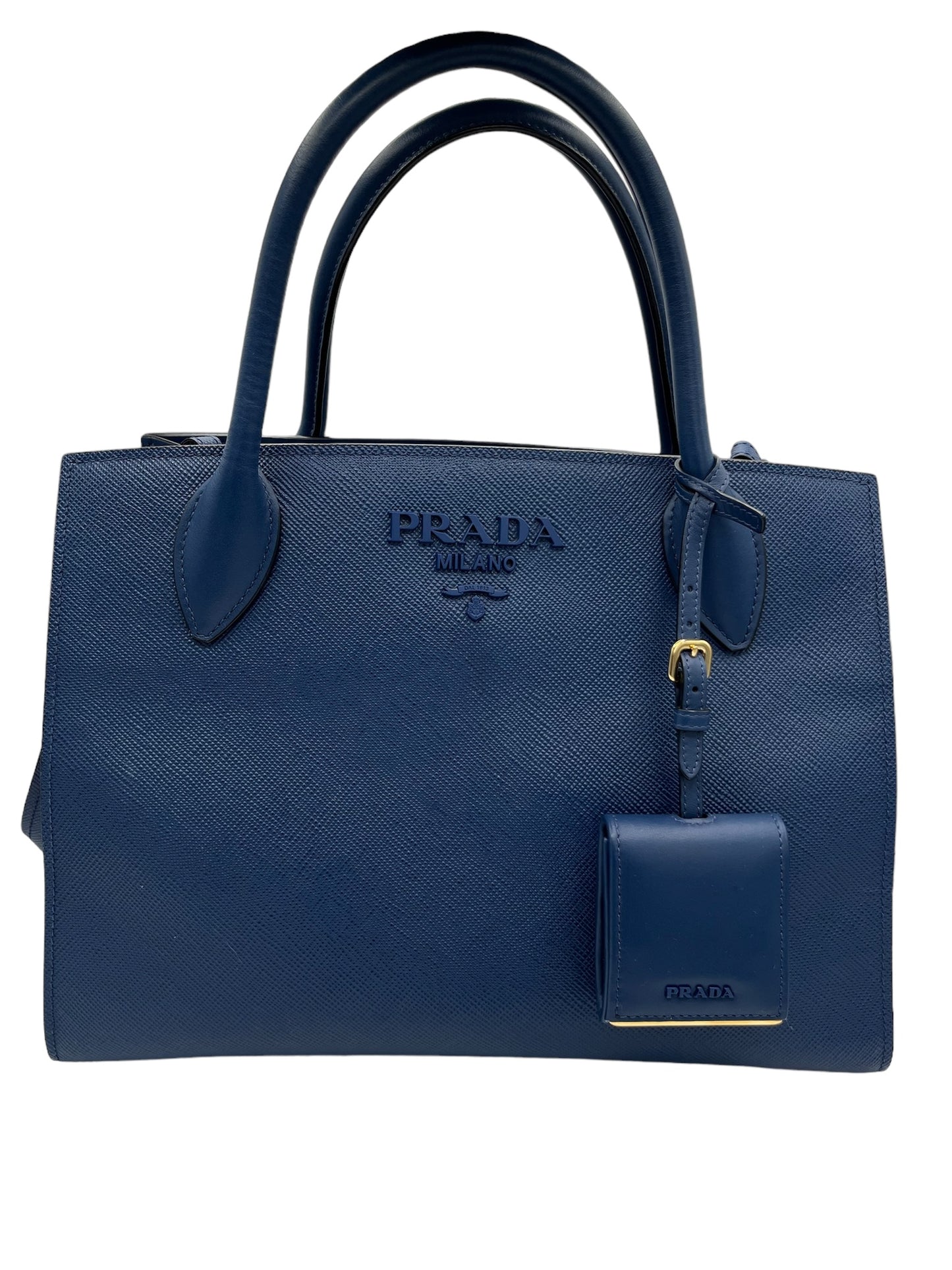 PRADA - Blue Saffiano Cuir Leather Monochrome Shoulder Bag