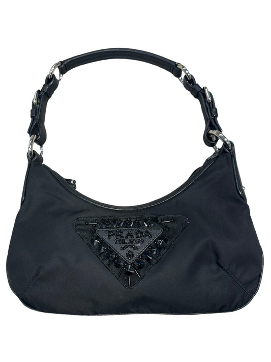 PRADA - Black Nylon Beaded Logo Pochette