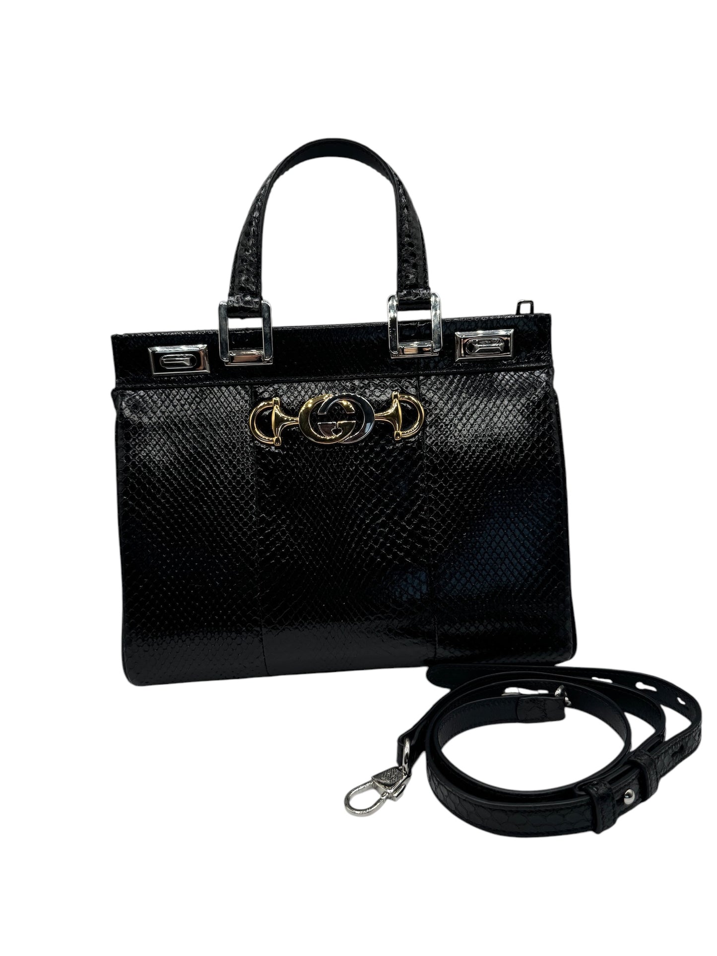 PRE-OWNED GG Zumi Black Phyton Small Shoulder Bag From 2019