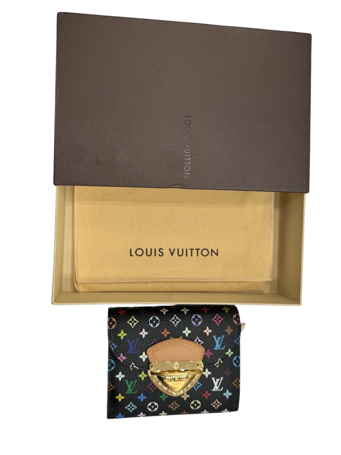 PRE-OWNED LV Portefeuil Joy Black Multicolor Canvas Short Wallet